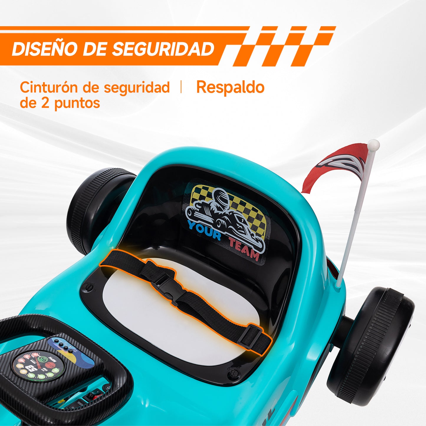 AIYAPLAY Kart Eléctrico para Niños de +3 Años Kart Eléctrico 6 V con Música Luz Bocina Cinturón de Seguridad Go Kart Carga 50 kg Azul