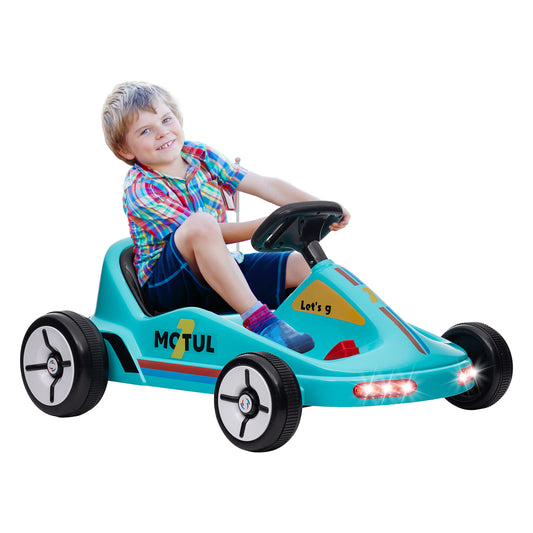 AIYAPLAY Kart Eléctrico para Niños de +3 Años Kart Eléctrico 6 V con Música Luz Bocina Cinturón de Seguridad Go Kart Carga 50 kg Azul