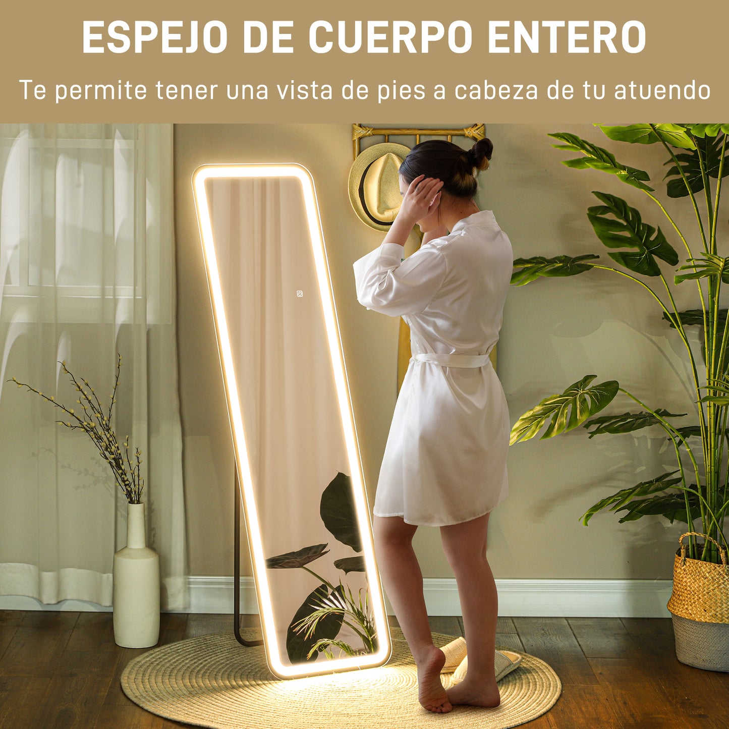 HOMCOM Espejo de Cuerpo Entero con Luz LED 150x40 cm Espejo de Pie o de Pared sin Marco con Iluminación de 3 Colores Función de Memoria y Táctil Inteligente para Salón Dormitorio Negro