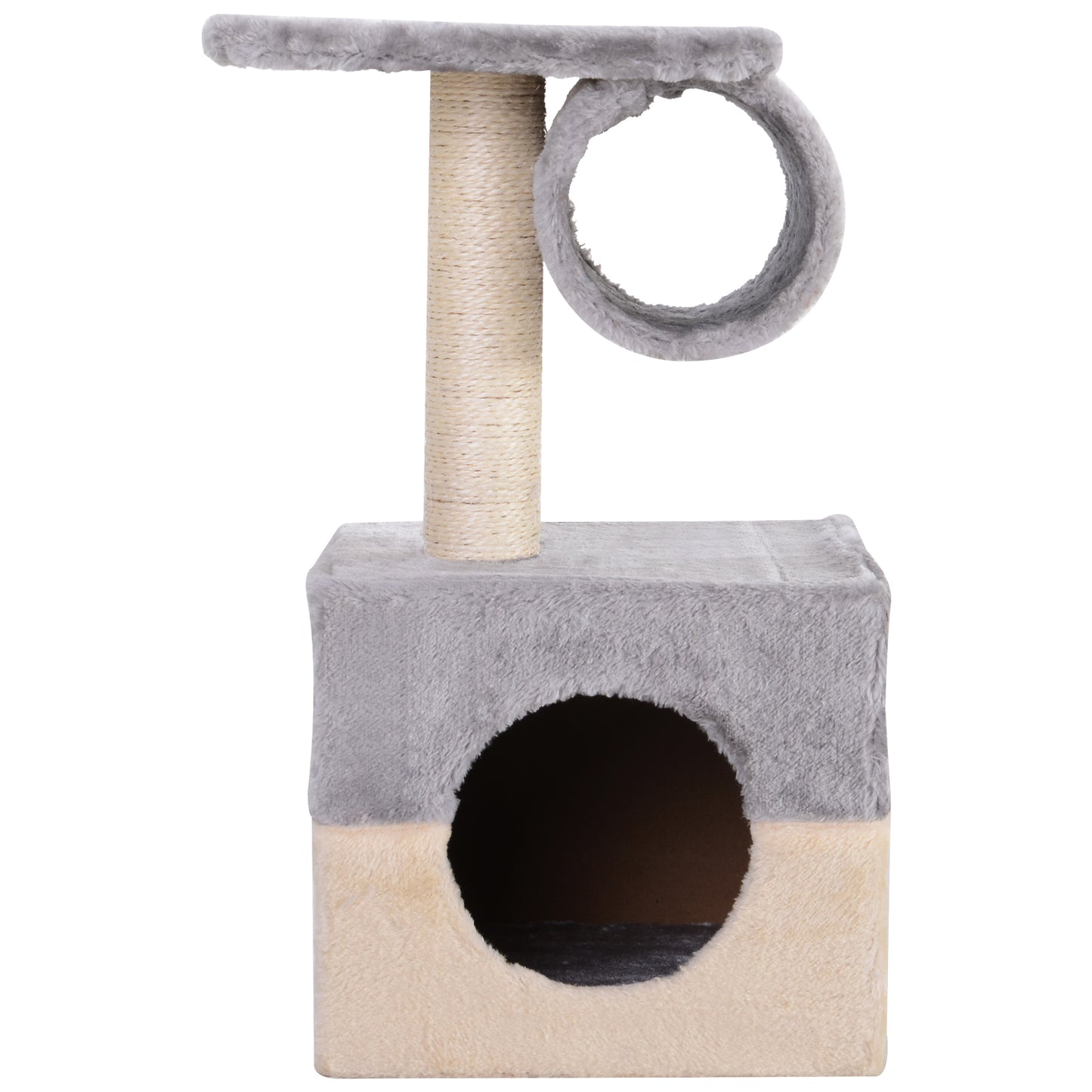 PawHut Rascador Árbol para Gatos 31x31x58 cm con Poste Central Casa Cama de Felpa Suave para Arañar Dormir y Jugar Gris y Beige