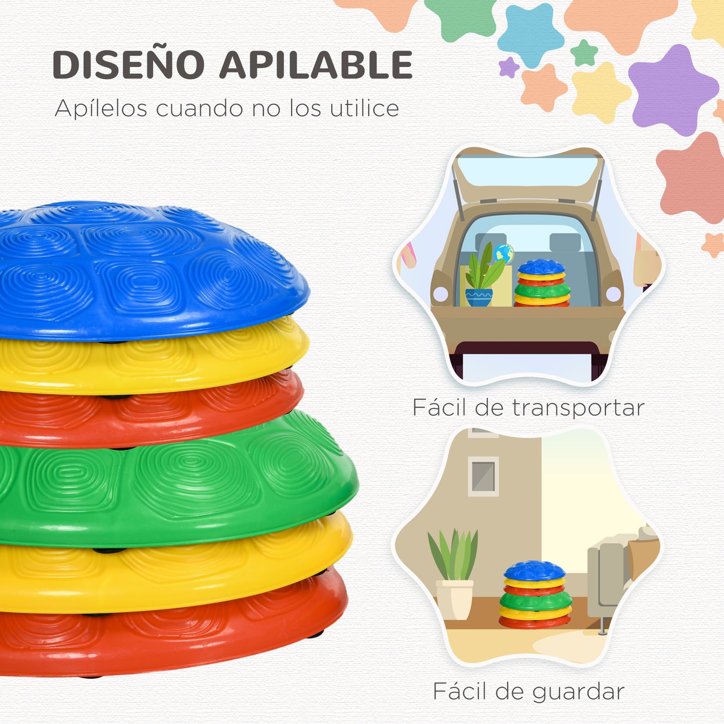 ZONEKIZ Piedras de Equilibrio para Niños de 3-8 Años Conjunto de 6 Piezas Bloques de Equilibrio Apilables con Base Antideslizante para Entrenamiento de Equilibrio y Promover la Coordinación Multicolor