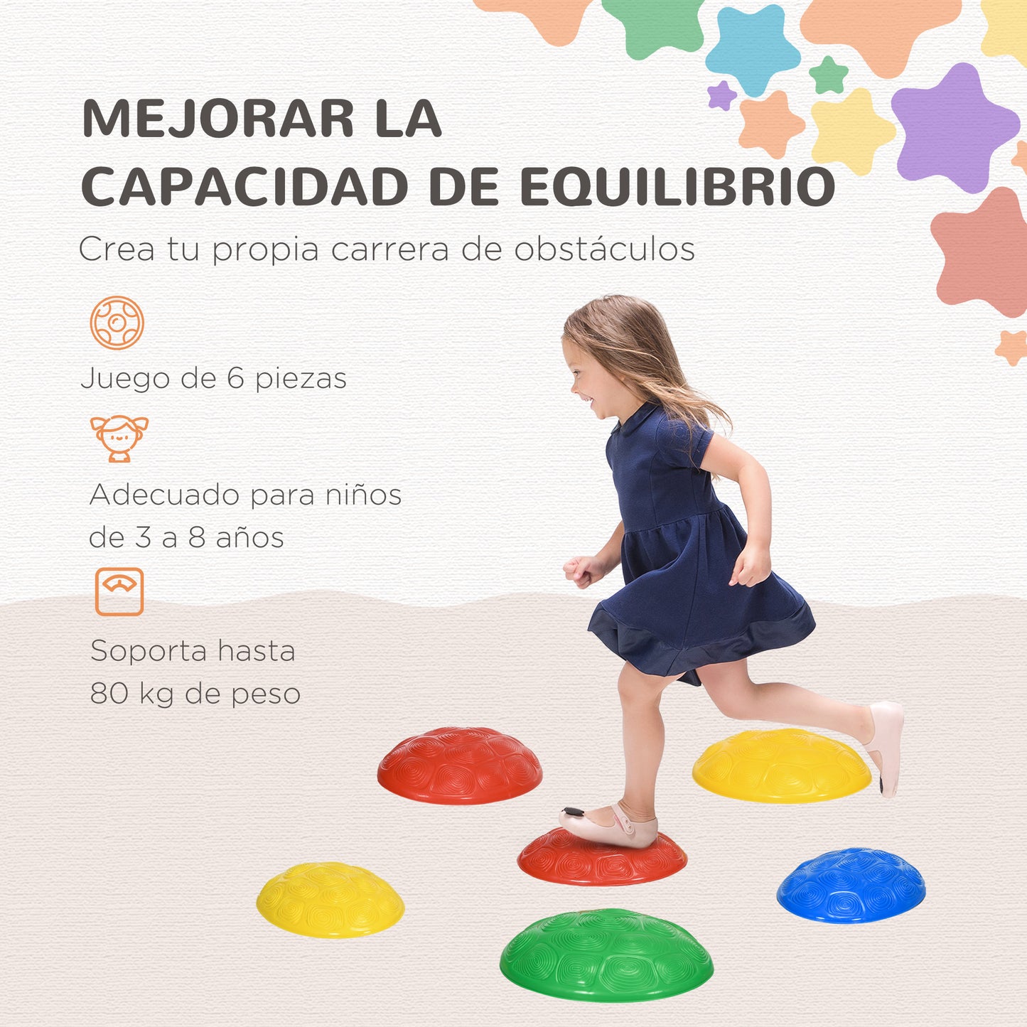 ZONEKIZ Piedras de Equilibrio para Niños de 3-8 Años Conjunto de 6 Piezas Bloques de Equilibrio Apilables con Base Antideslizante para Entrenamiento de Equilibrio y Promover la Coordinación Multicolor