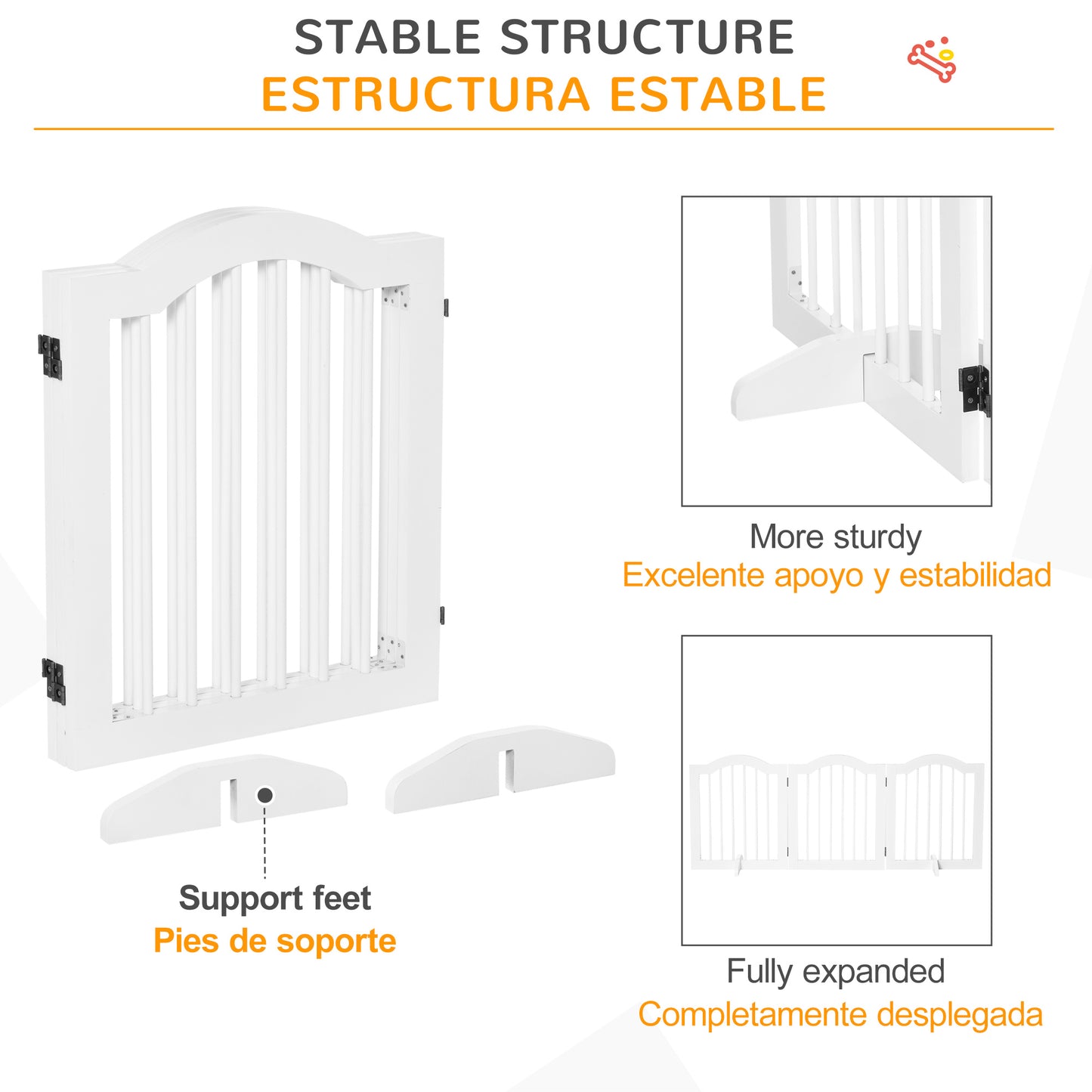 PawHut Barrera de Seguridad para Perros Pequeños Plegable Barrera para Perros en Casa de 3 Paneles con Patas Anchos para Escaleras Pasillos 154,5x29,5x61 cm Blanco