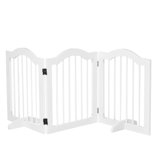 PawHut Barrera de Seguridad para Perros Pequeños Plegable Barrera para Perros en Casa de 3 Paneles con Patas Anchos para Escaleras Pasillos 154,5x29,5x61 cm Blanco