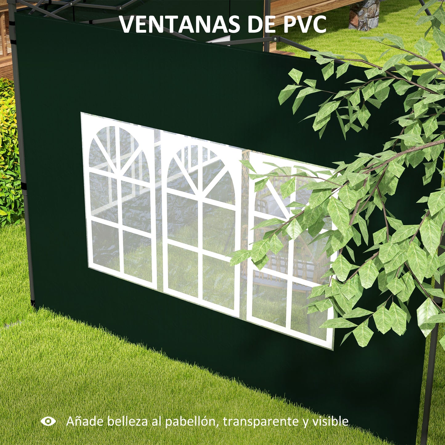 Outsunny Paredes Laterales para Carpa 3x3 m y 3x6 m Juego de 2 Paredes para Cenador con Ventanas 293x193 cm Verde Oscuro