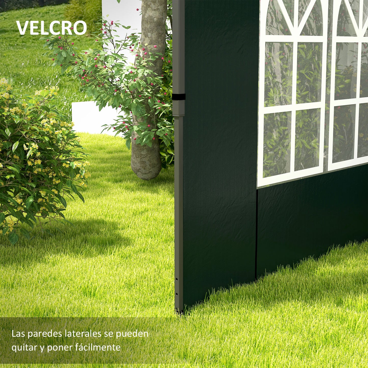 Outsunny Paredes Laterales para Carpa 3x3 m y 3x6 m Juego de 2 Paredes para Cenador con Ventanas 293x193 cm Verde Oscuro