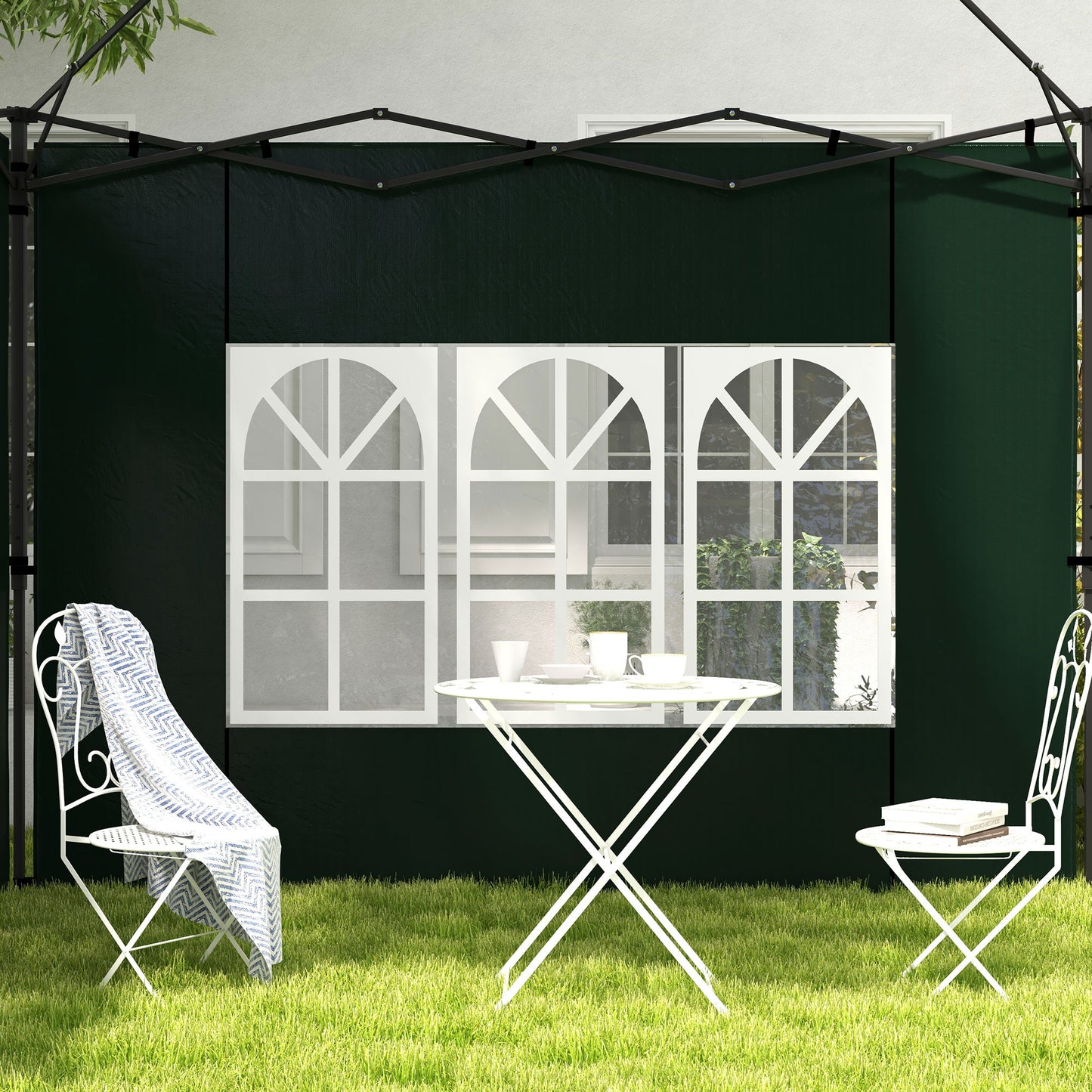 Outsunny Paredes Laterales para Carpa 3x3 m y 3x6 m Juego de 2 Paredes para Cenador con Ventanas 293x193 cm Verde Oscuro