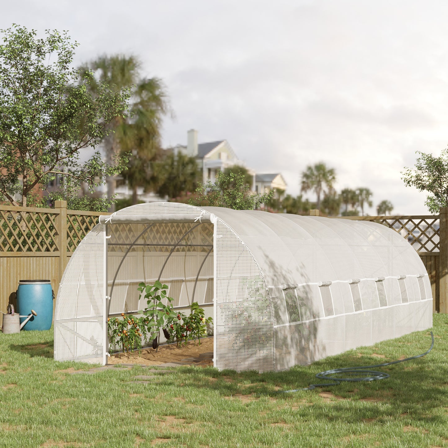 Outsunny Invernadero de Exterior Invernadero de Túnel 8x3x2 m Invernadero de Jardín con 12 Ventanas y Puerta Enrollable para Cultivo Plantas Tomates Verduras Acero y PE 140 g/m² Blanco