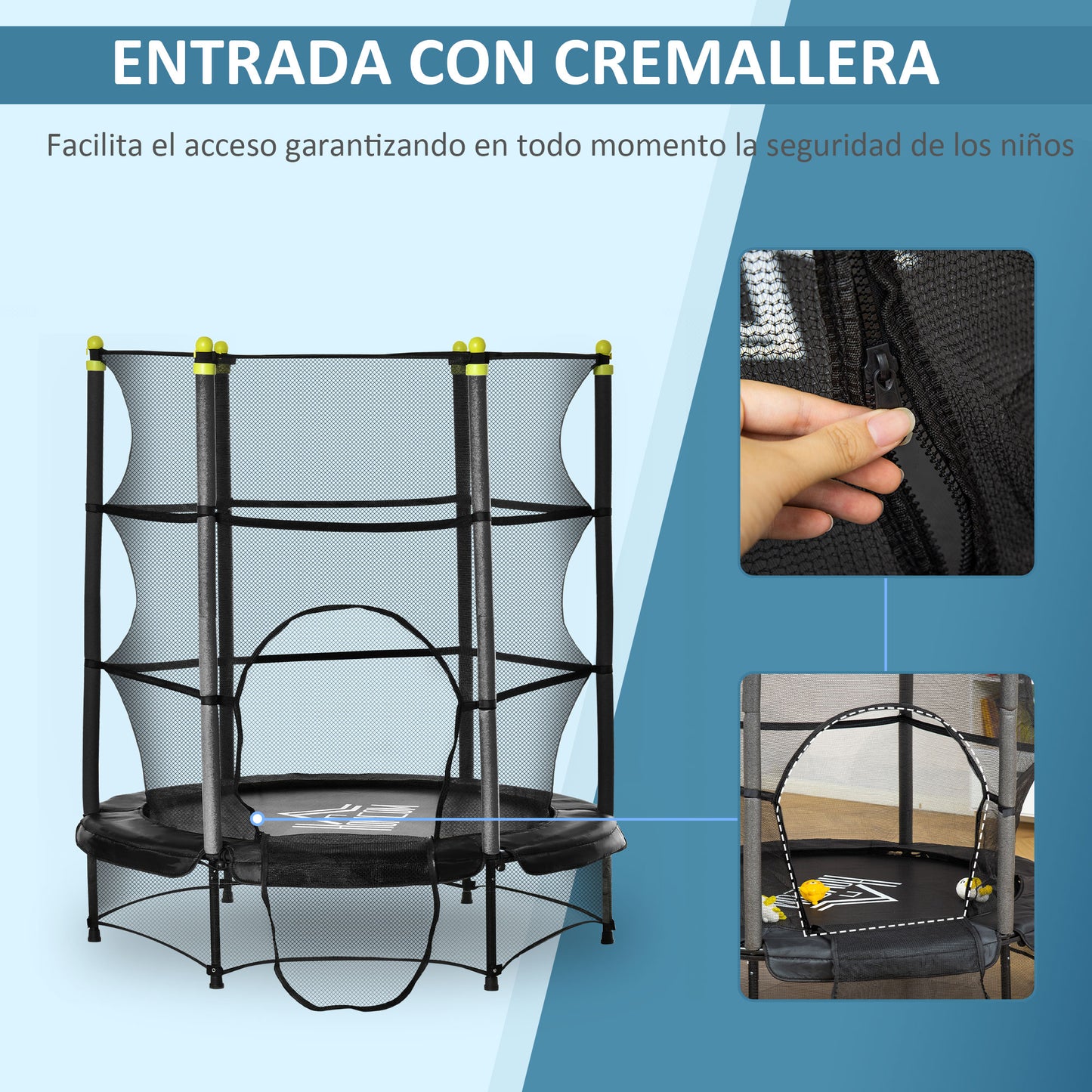 HOMCOM Trampolín para Niños de +3 Años Ø140x160 cm Cama Elástica de Salto Infantil con Red de Seguridad y Marco Acero para Interiores y Exteriores Carga 45 kg Negro