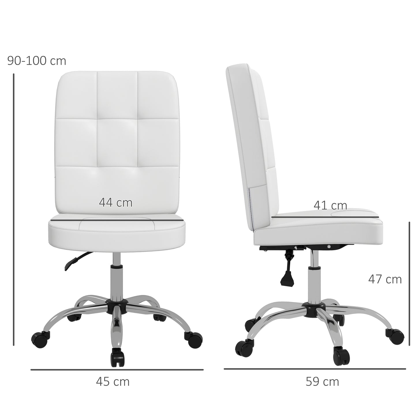 Vinsetto Silla de Oficina sin Brazos Silla de Escritorio Giratorio de Piel Sintética con Altura Ajustable Estilo Moderno Carga 120 kg 45x59x90-100 cm Blanco