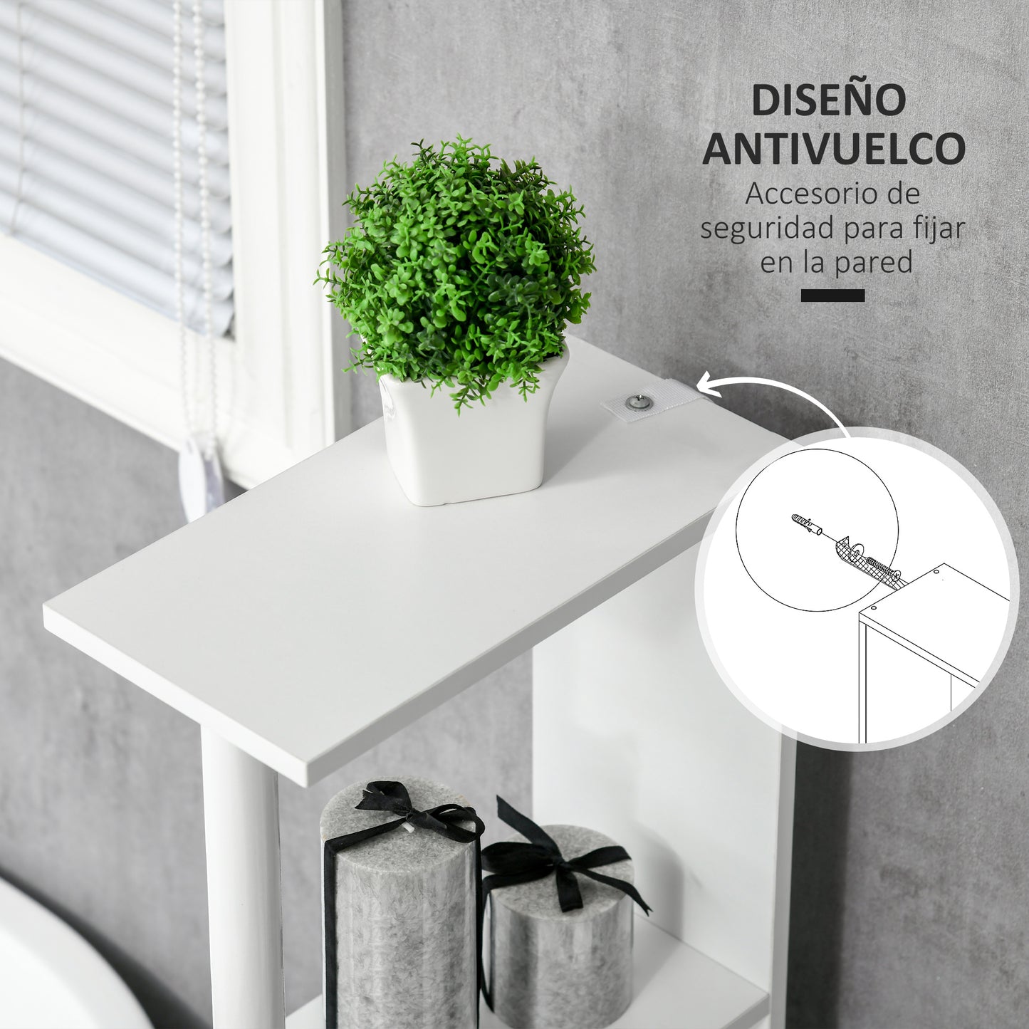 kleankin Columna de Baño Mueble de Baño con Puertas y Estantes Abiertos Armario de Baño Estilo Moderno 15,2x29,8x118 cm Blanco y Gris