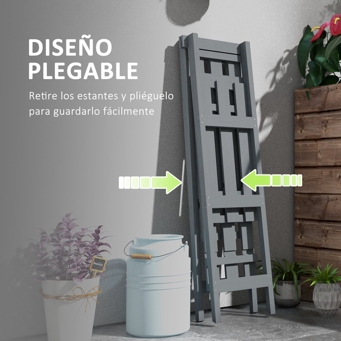 Outsunny Estantería para Plantas Plegable de Madera Soporte para Macetas de 3 Niveles con Marco en A para Exteriores Interiores Salón Jardín Balcón 100x36x112 cm Gris