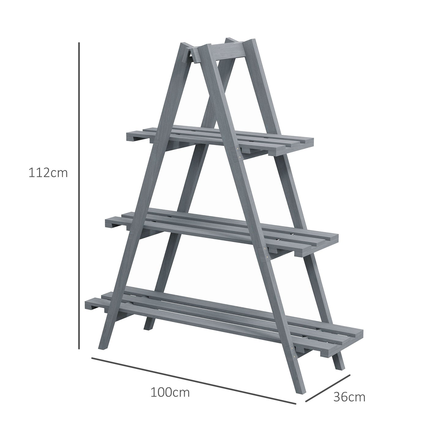 Outsunny Estantería para Plantas Plegable de Madera Soporte para Macetas de 3 Niveles con Marco en A para Exteriores Interiores Salón Jardín Balcón 100x36x112 cm Gris