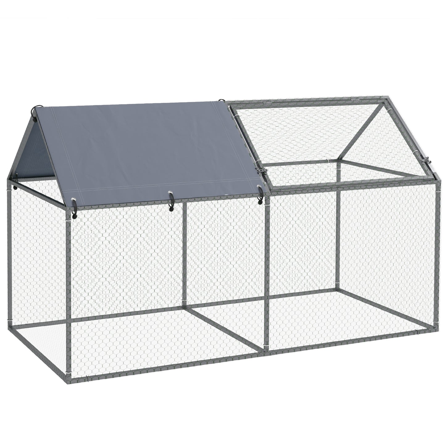 PawHut Jaula para Animales Pequeños Parque para Mascotas de Acero con 1 Puerta Superior y 1 Tela Superior de Anti-UV para Exterior Jardín 198x100x120 cm Plata