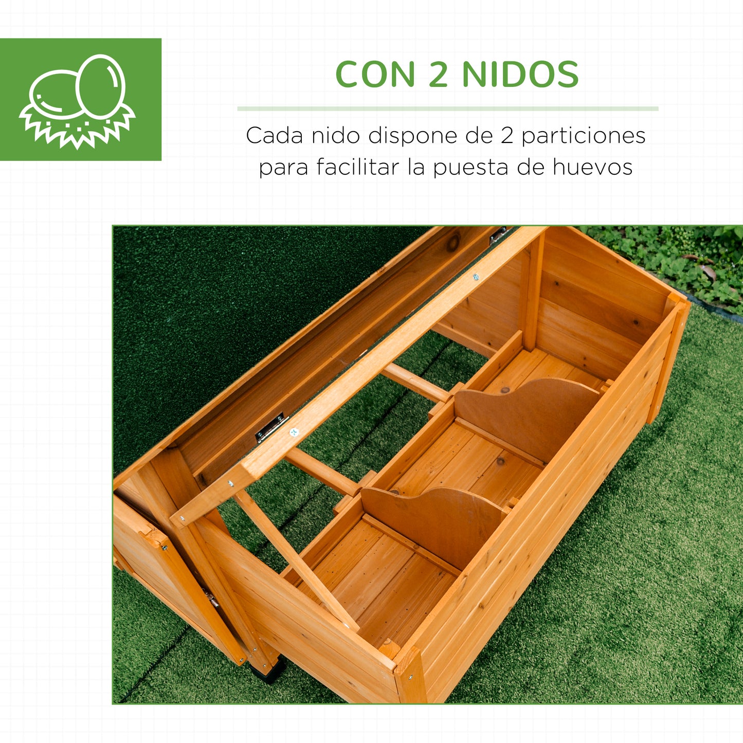 PawHut Conjunto de 1 Gallinero de Madera con 2 Nidos Bandeja Extraíble 150x100x96,5 cm y 1 Gallinero para Exterior Grande de Acero Galvanizado 3x8x2 m