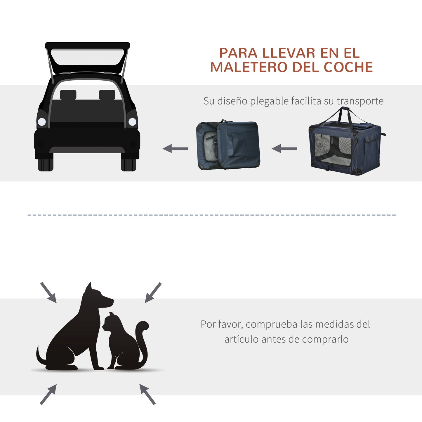 PawHut Transportín Perro Gato Bolsa de Transporte Portátil y Transpirable para Mascotas Plegable con Cojín 3 Puertas y Ventana de Malla 2 Bolsillos 80,5x57x57 cm Azul Oscuro