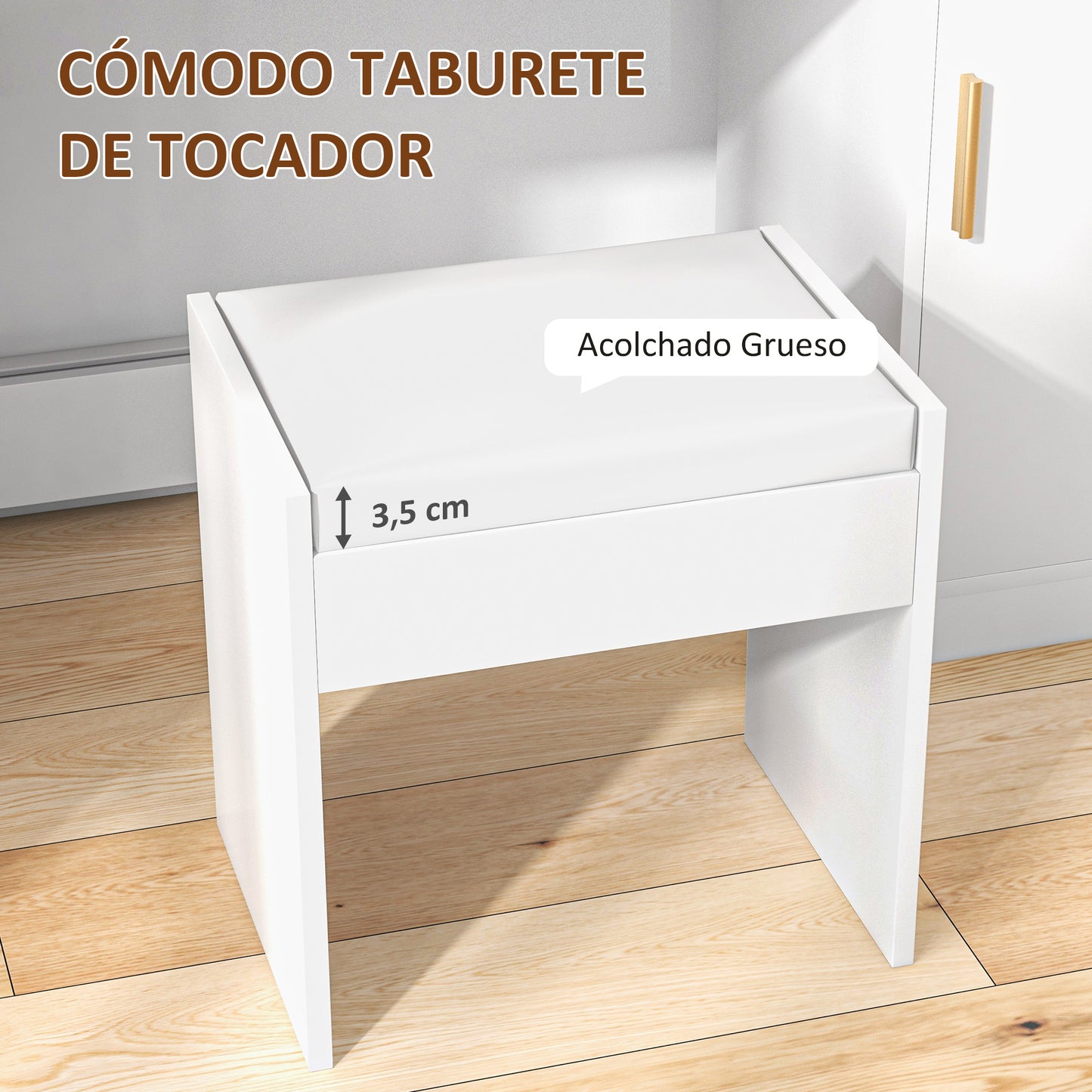 HOMCOM Tocador de Maquillaje con Taburete Mesa de Maquillaje con Espejo LED Cajones Estante Ajustable y Estantes Abiertos para Dormitorio Sala de Estar Blanco