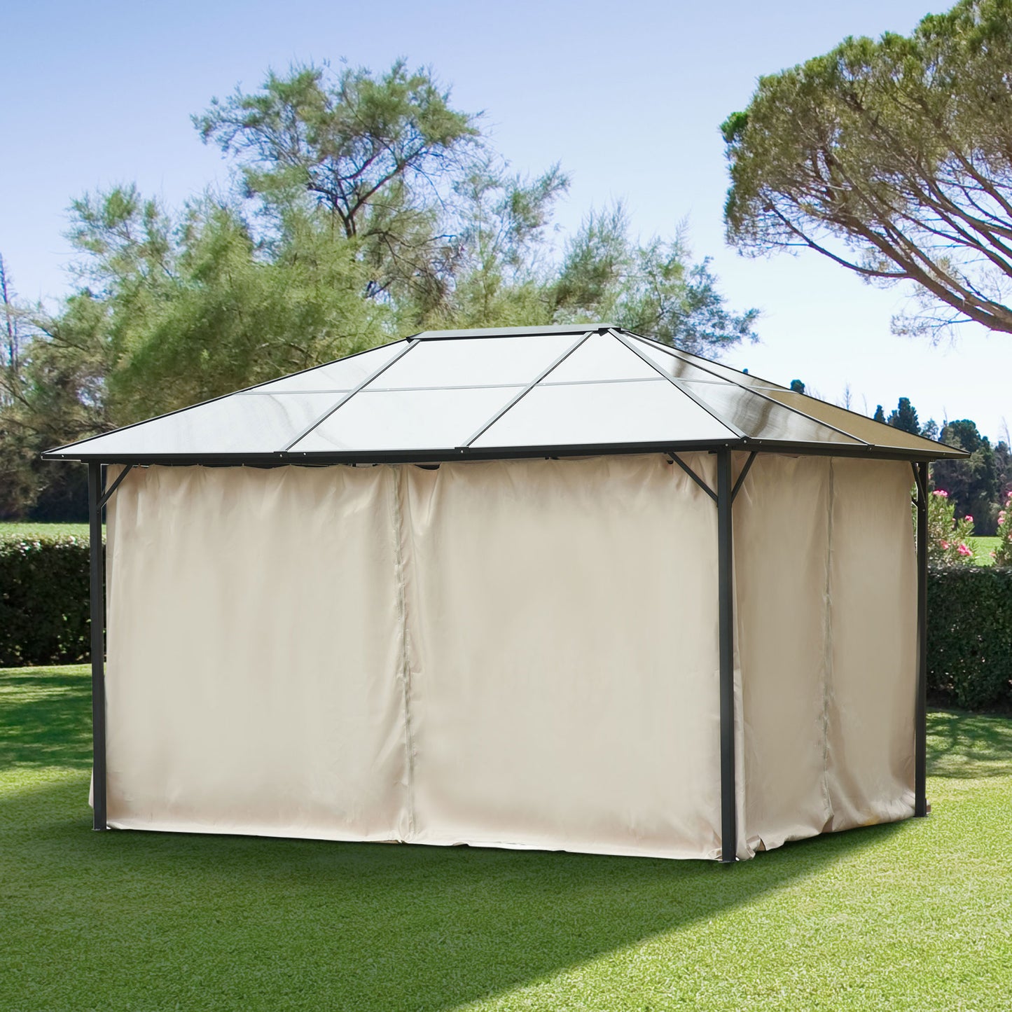 Outsunny 4 Paredes Laterales para Cenador 3,5x2 m Laterales para Gazebo Universal con Ganchos y Anillos en C para Pérgola Carpa Beige