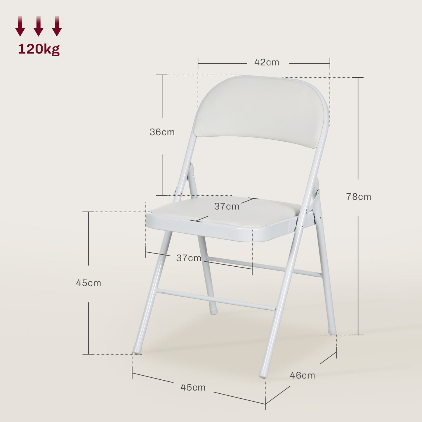 HOMCOM Juego de 2 Sillas Plegables Sillas Abatibles con Respaldo y Estructura de Acero para Salón Oficina Estudio 45x46x78 cm Blanco