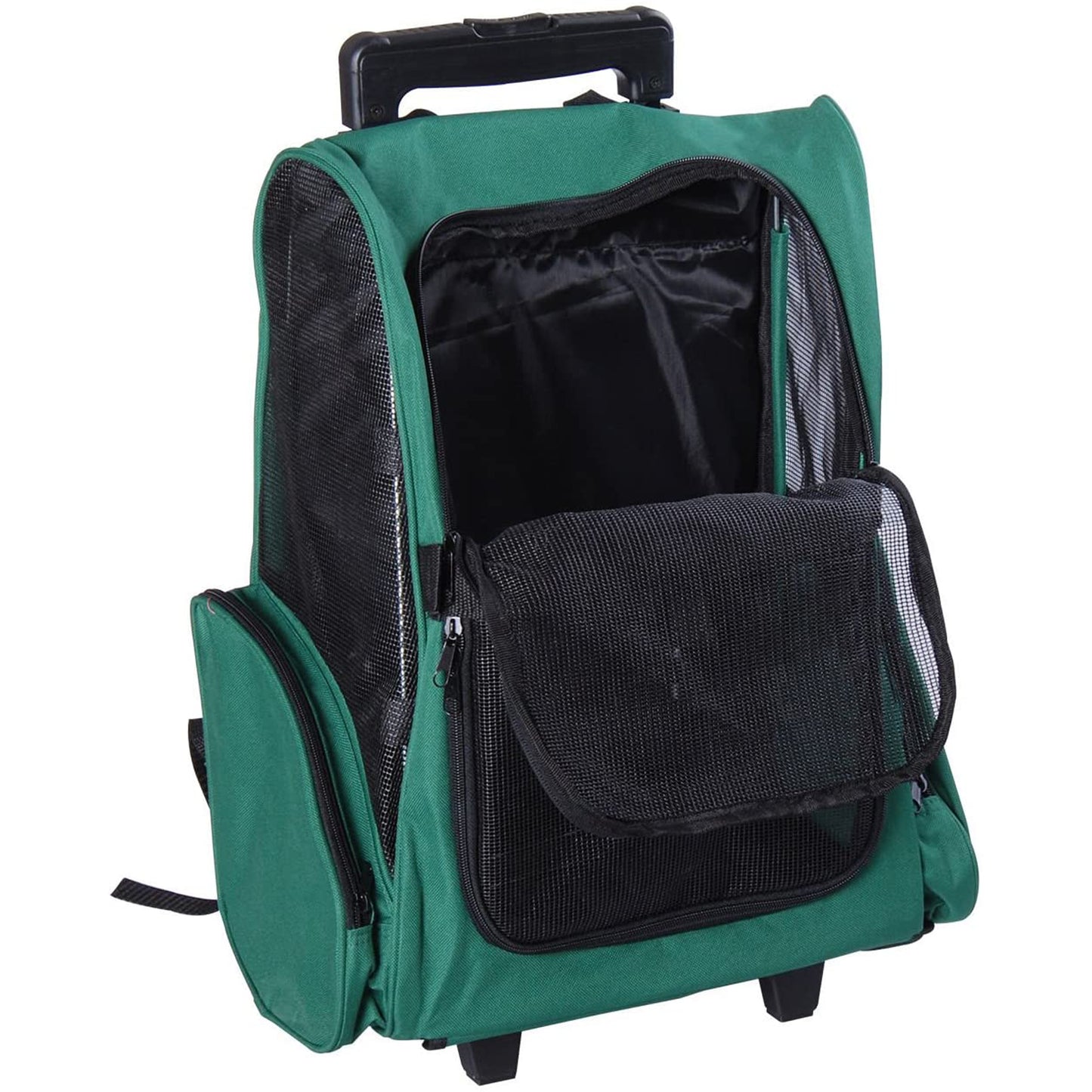 PawHut Transportín 2 en 1 para Mascotas Mochila o Carrito de Viaje para Perro y Gato con 2 Ruedas con Asa retráctil de Aluminio y Bolsillos 42x25x55 cm Verde