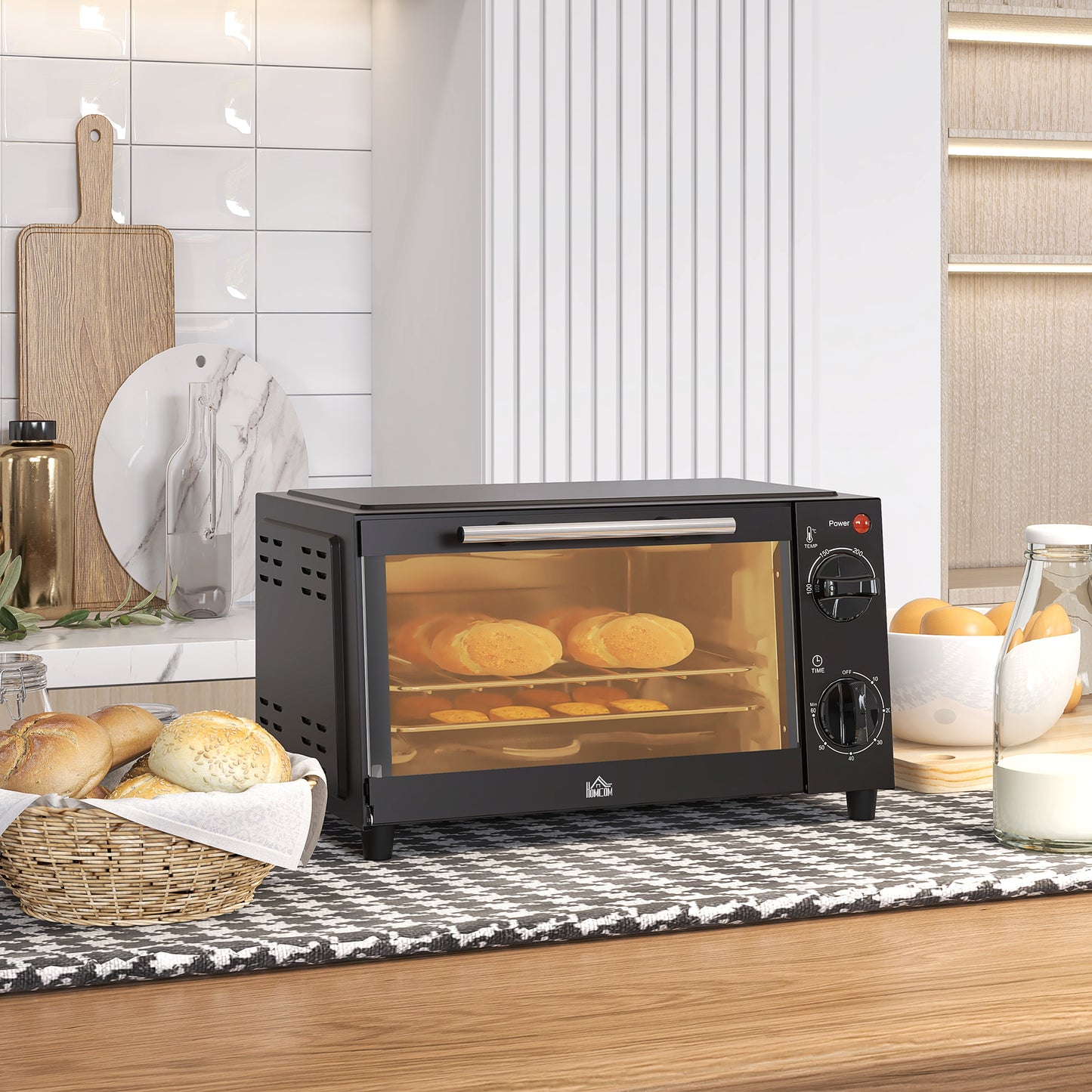 HOMCOM Horno Eléctrico de Sobremesa Horno Sobremesa de 9L 750W con Temperatura Ajustable hasta 230°C Temporizador 60min y Bandeja para Hornear Parrilla Negro