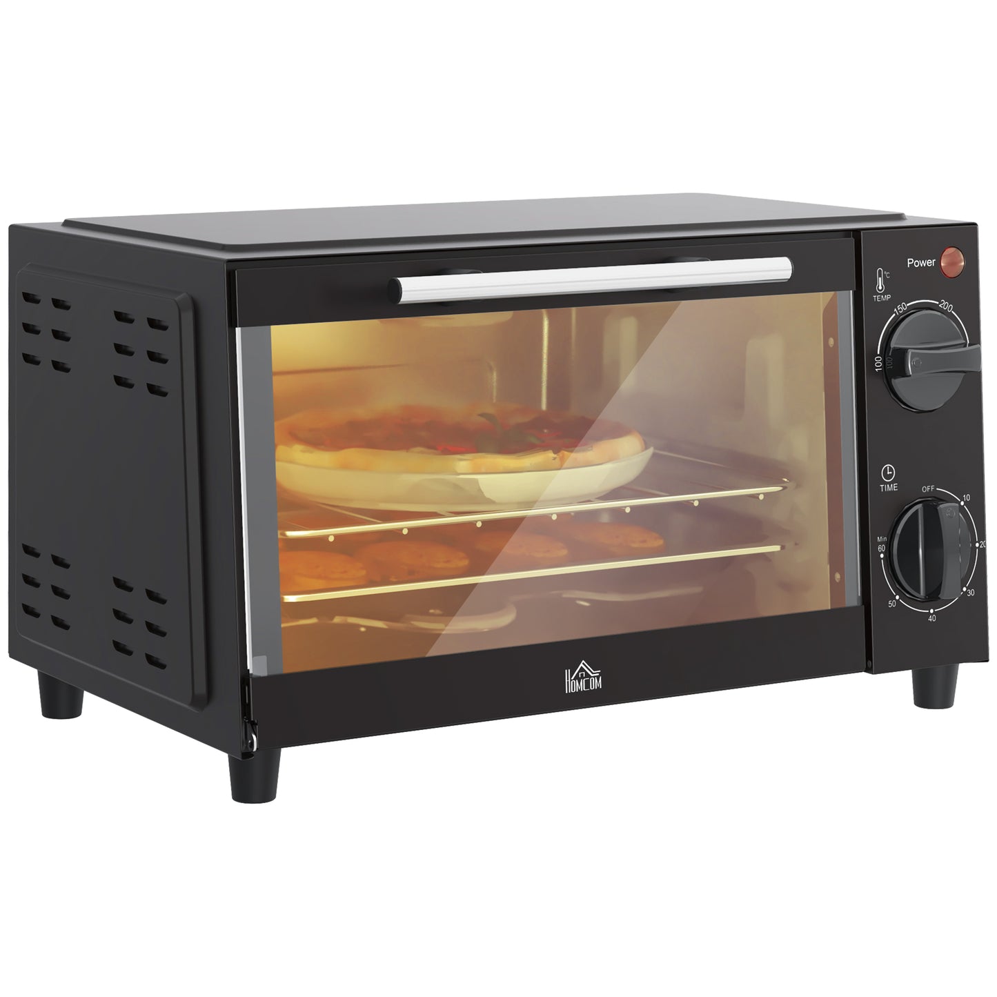 HOMCOM Horno Eléctrico de Sobremesa Horno Sobremesa de 9L 750W con Temperatura Ajustable hasta 230°C Temporizador 60min y Bandeja para Hornear Parrilla Negro