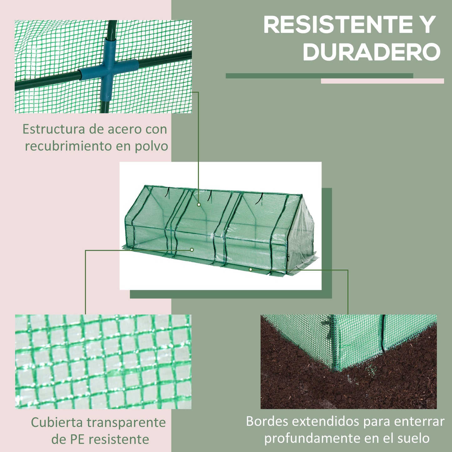 Outsunny Invernadero de Exterior Invernadero de Jardín Terraza 270x90x90 cm Tipo Caseta Tubo de Acero con 3 Ventanas Vivero Casero para Cultivo Plantas Flores Tomates Verde