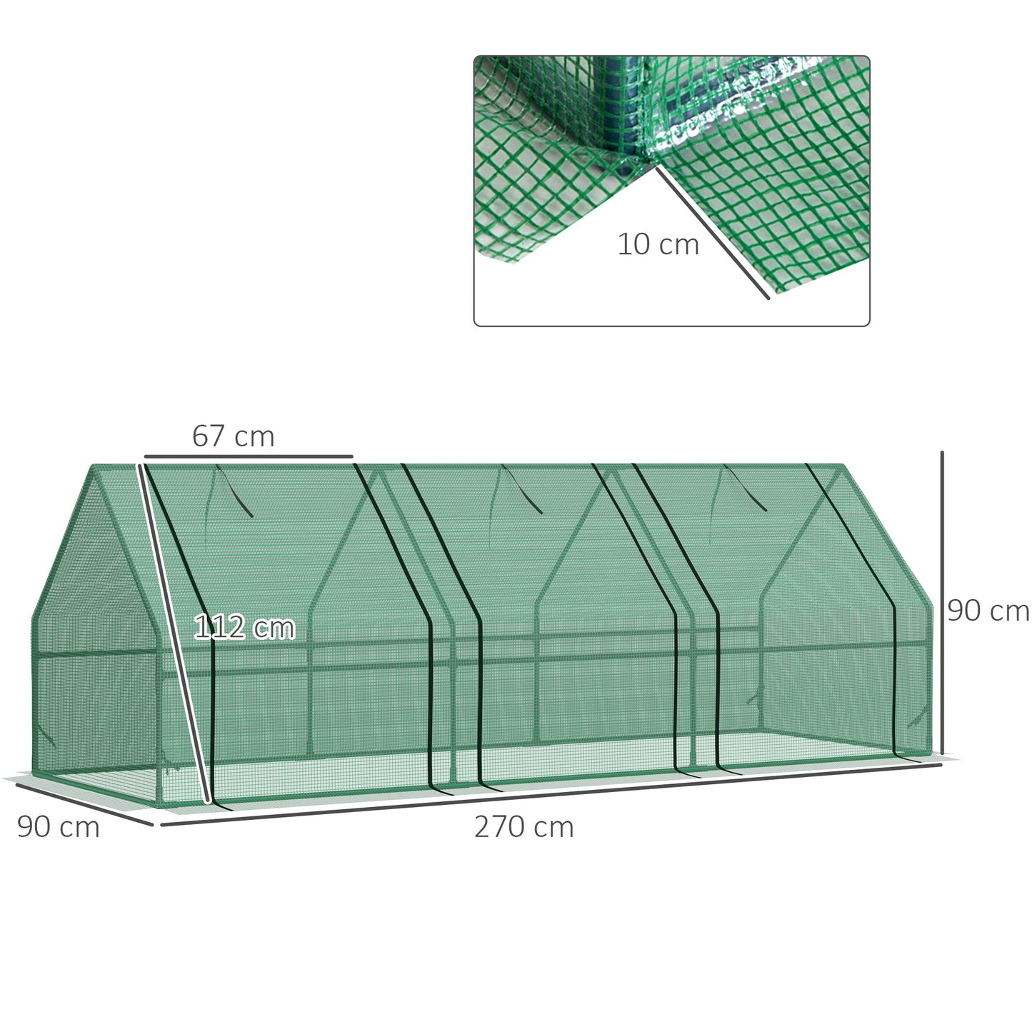 Outsunny Invernadero de Exterior Invernadero de Jardín Terraza 270x90x90 cm Tipo Caseta Tubo de Acero con 3 Ventanas Vivero Casero para Cultivo Plantas Flores Tomates Verde