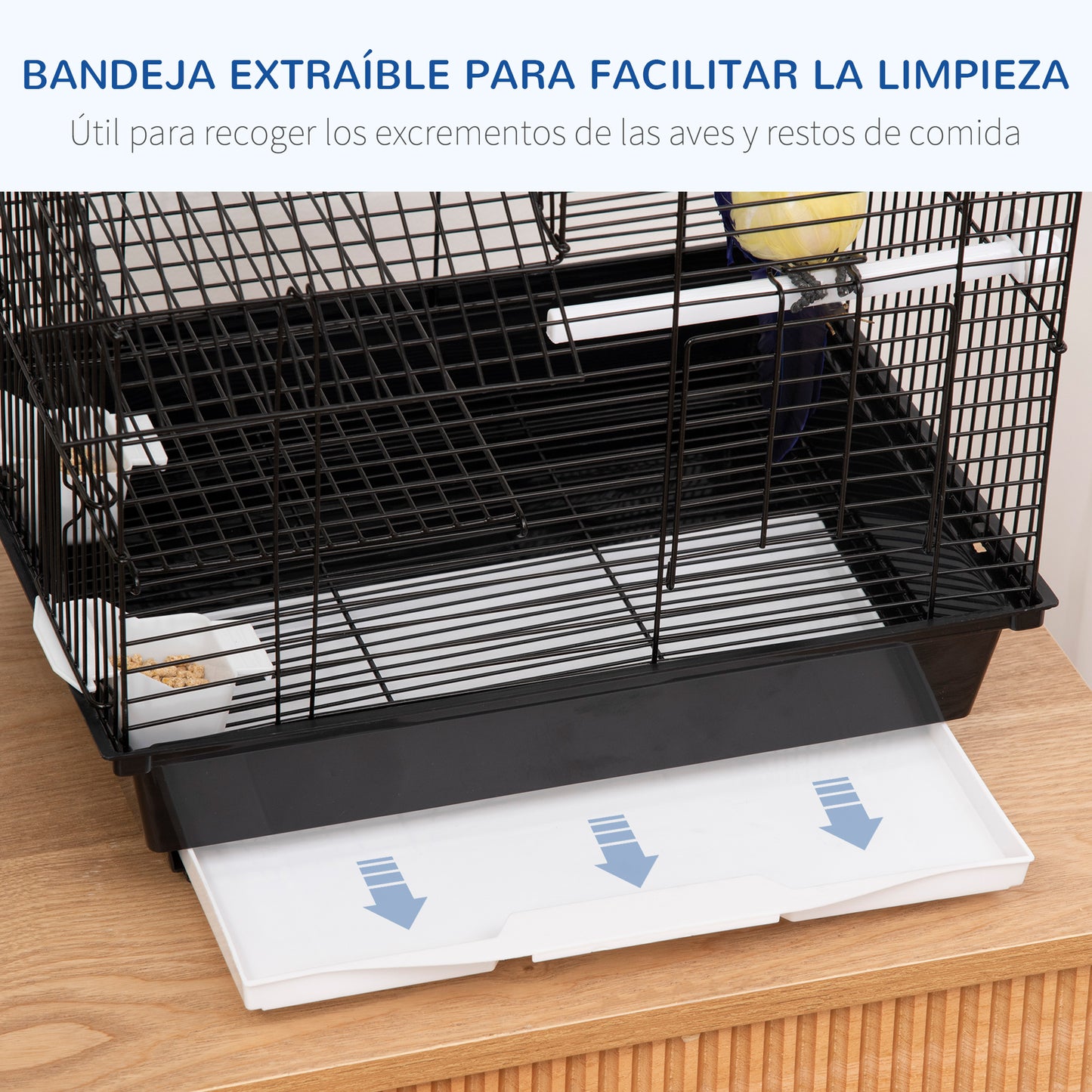 PawHut Jaula para Pájaros 39x33x47 cm Pajarera Metálica con 3 Puertas 2 Comederos 2 Perchas Columpio Bandeja Extraíble y Asa de Transporte para Canarios Negro