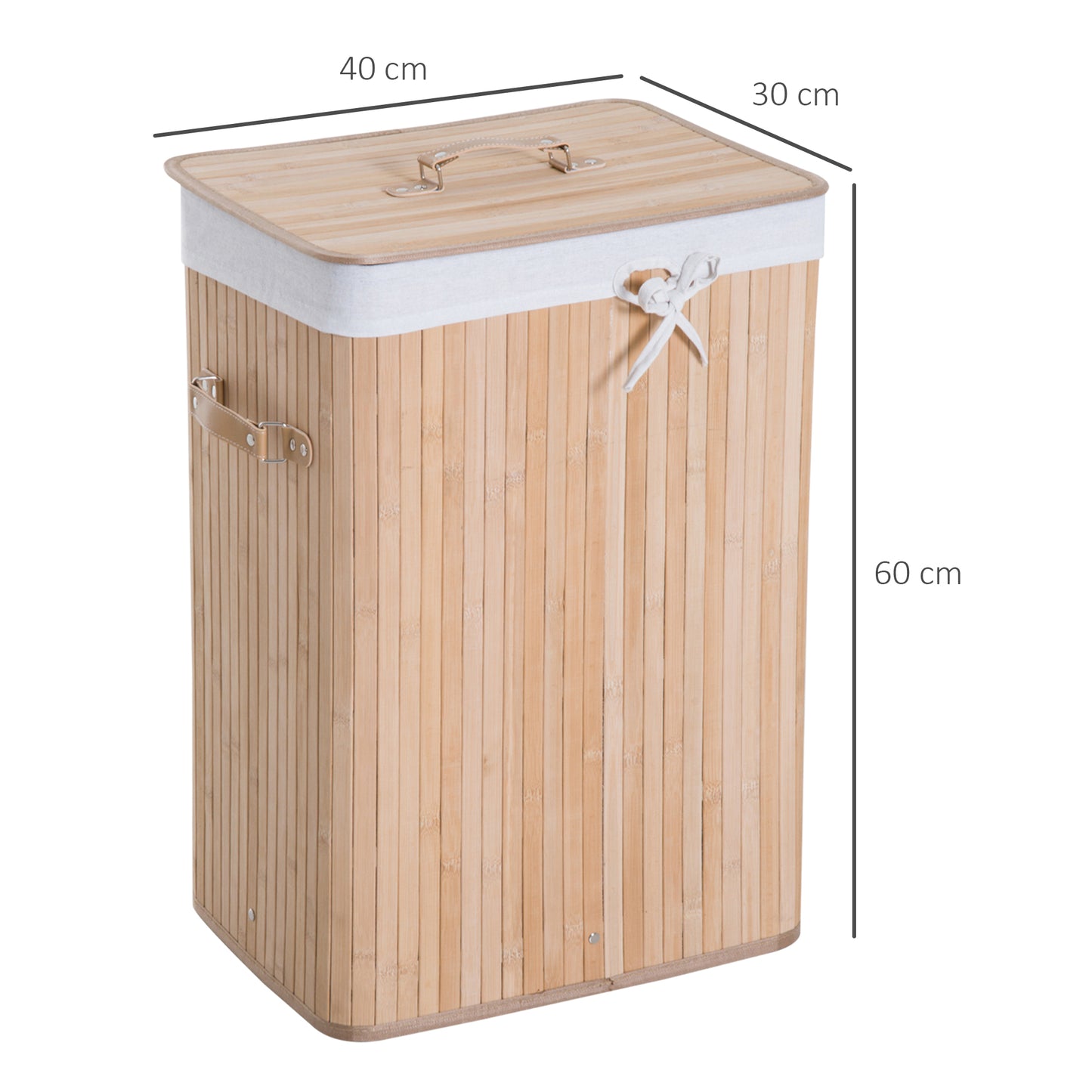 HOMCOM Cesto para Ropa Sucia Plegable con Tapa Cubo para Colada Cesta de Lavandería Rectangular Bambú 70L con Asas 40x30x60cm