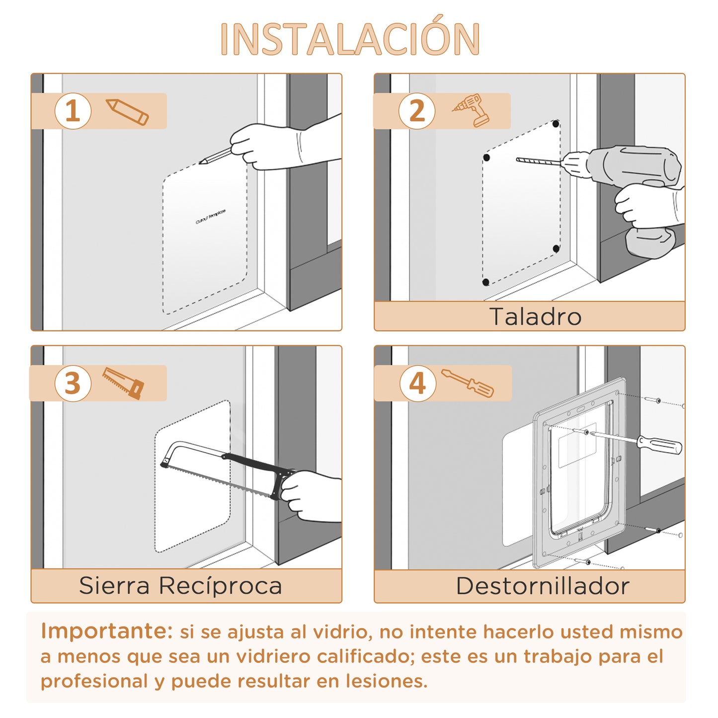 PawHut Puerta para Perros Gatera para Gatos 31,5x39x5,5 cm con Cierre Magnético de 2 Vías Sistema de Bloqueo Puerta para Mascotas de Entrada y Salida Fácil de Instalar Blanco