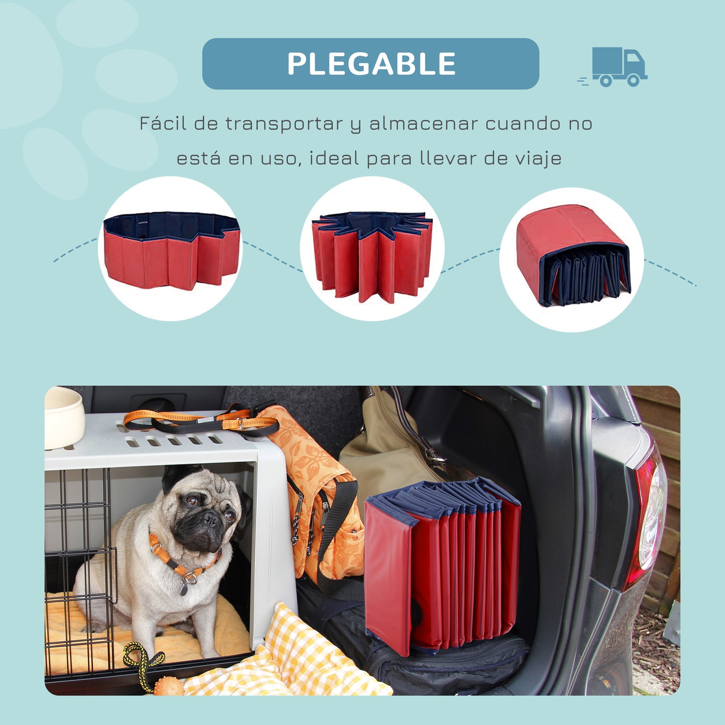 PawHut Piscina Plegable para Perros Gatos Ø160x30 cm Bañera Portátil para Mascotas PVC Antideslizante Múltiples Usos para Interiores y Exteriores Rojo