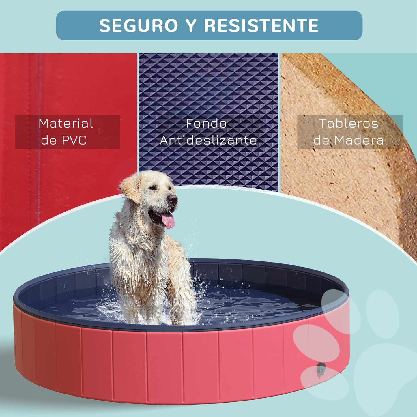 PawHut Piscina Plegable para Perros Gatos Ø160x30 cm Bañera Portátil para Mascotas PVC Antideslizante Múltiples Usos para Interiores y Exteriores Rojo