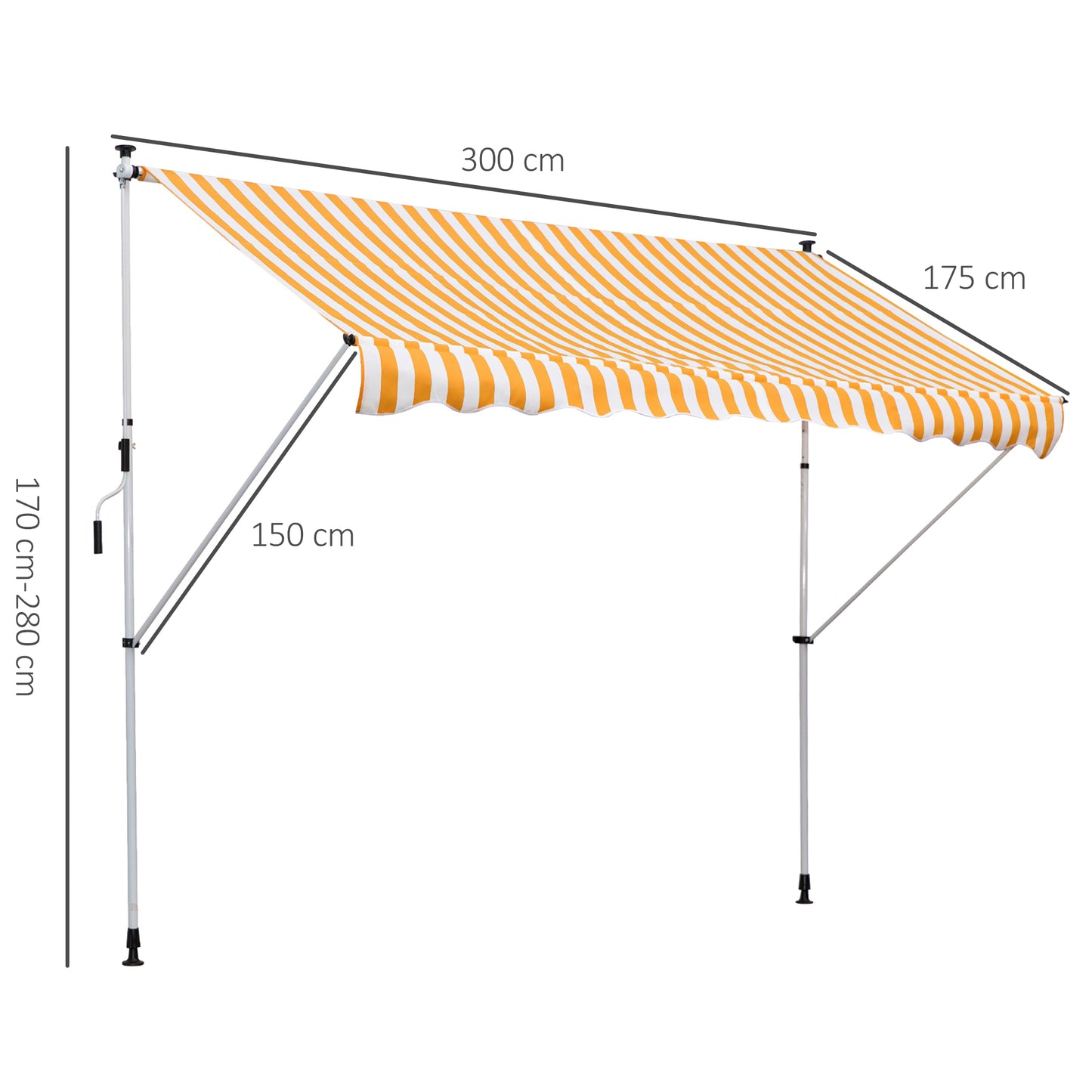 Outsunny Toldo Manual Retráctil 300x150x170-280 cm Toldo para Balcón con Altura Ajustable Manivela y Protección Solar para Terraza Jardín Naranja