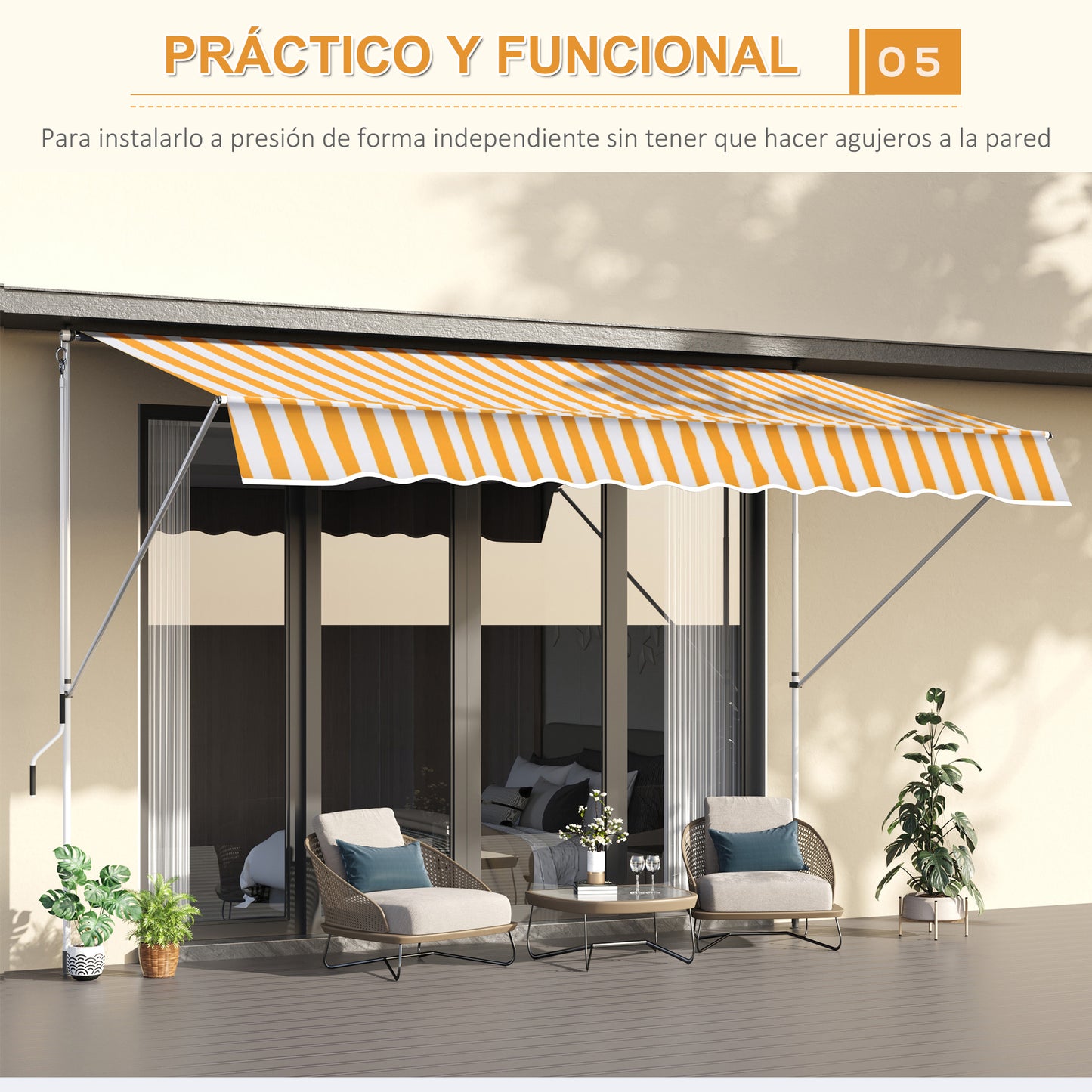 Outsunny Toldo Manual Retráctil 300x150x170-280 cm Toldo para Balcón con Altura Ajustable Manivela y Protección Solar para Terraza Jardín Naranja