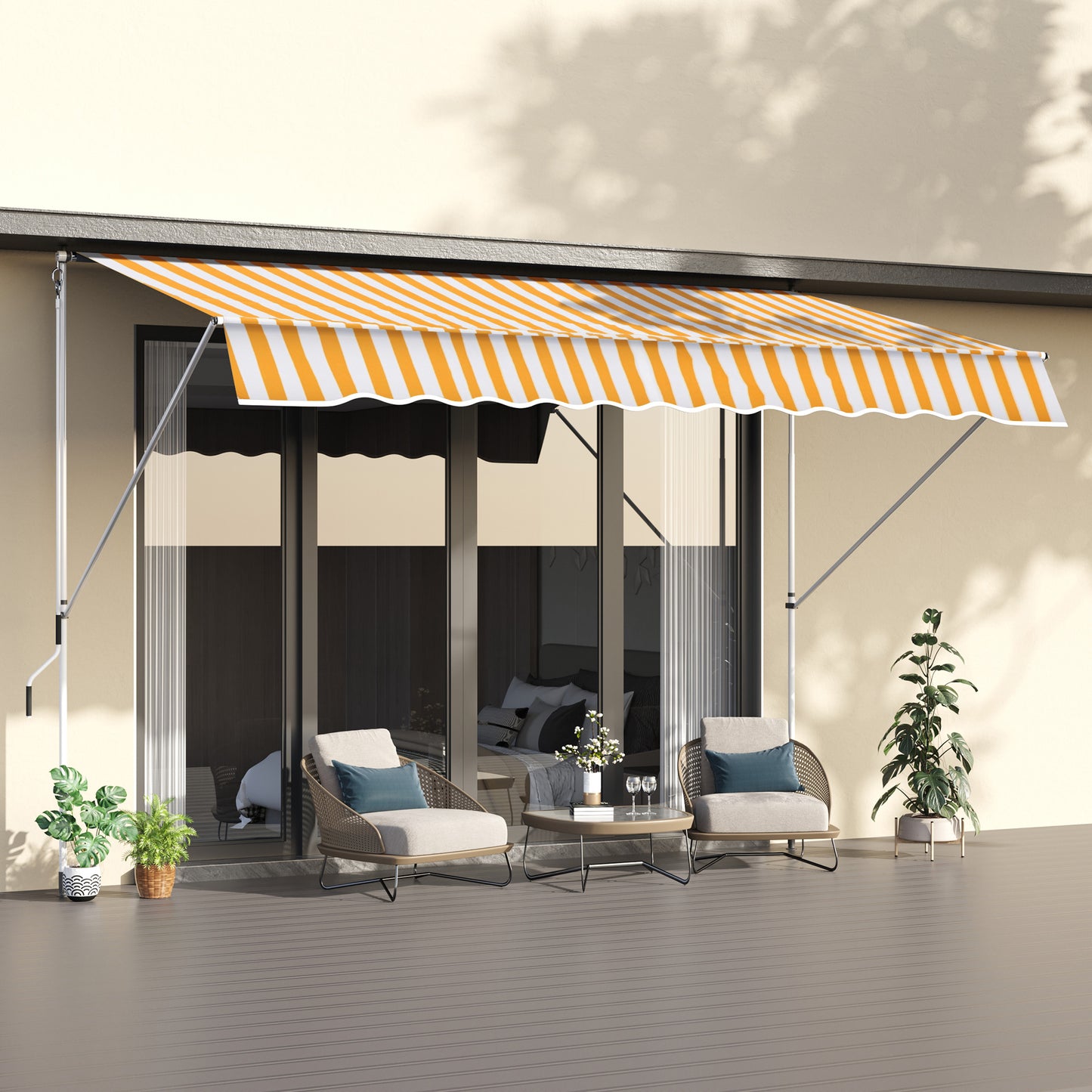 Outsunny Toldo Manual Retráctil 300x150x170-280 cm Toldo para Balcón con Altura Ajustable Manivela y Protección Solar para Terraza Jardín Naranja