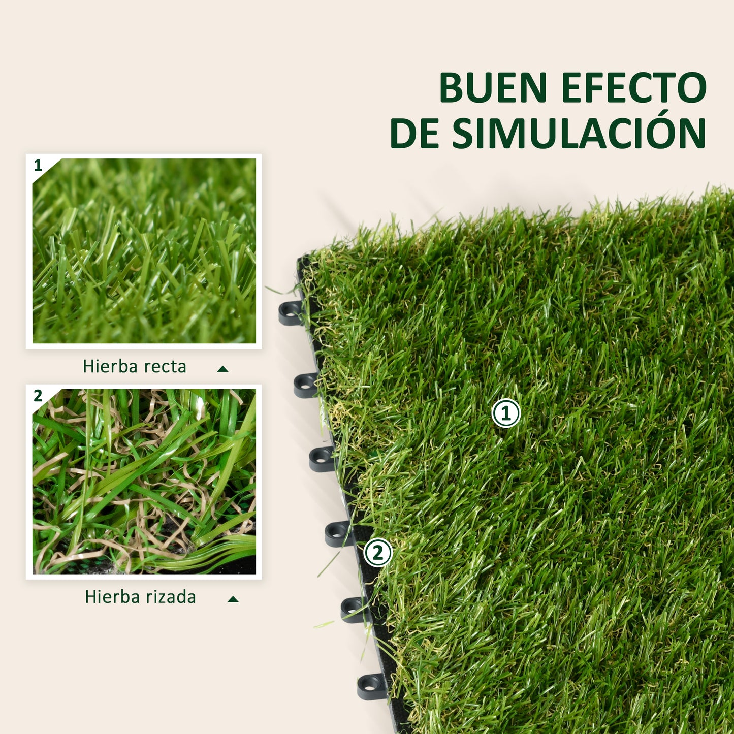 Outsunny Césped Artificial de 10 Piezas 30x30 cm Césped Sintético con Altura de Hierba 25 mm Anti-UV Alfombra Césped Artificial para Jardín Escuela Patio Verde Oscuro