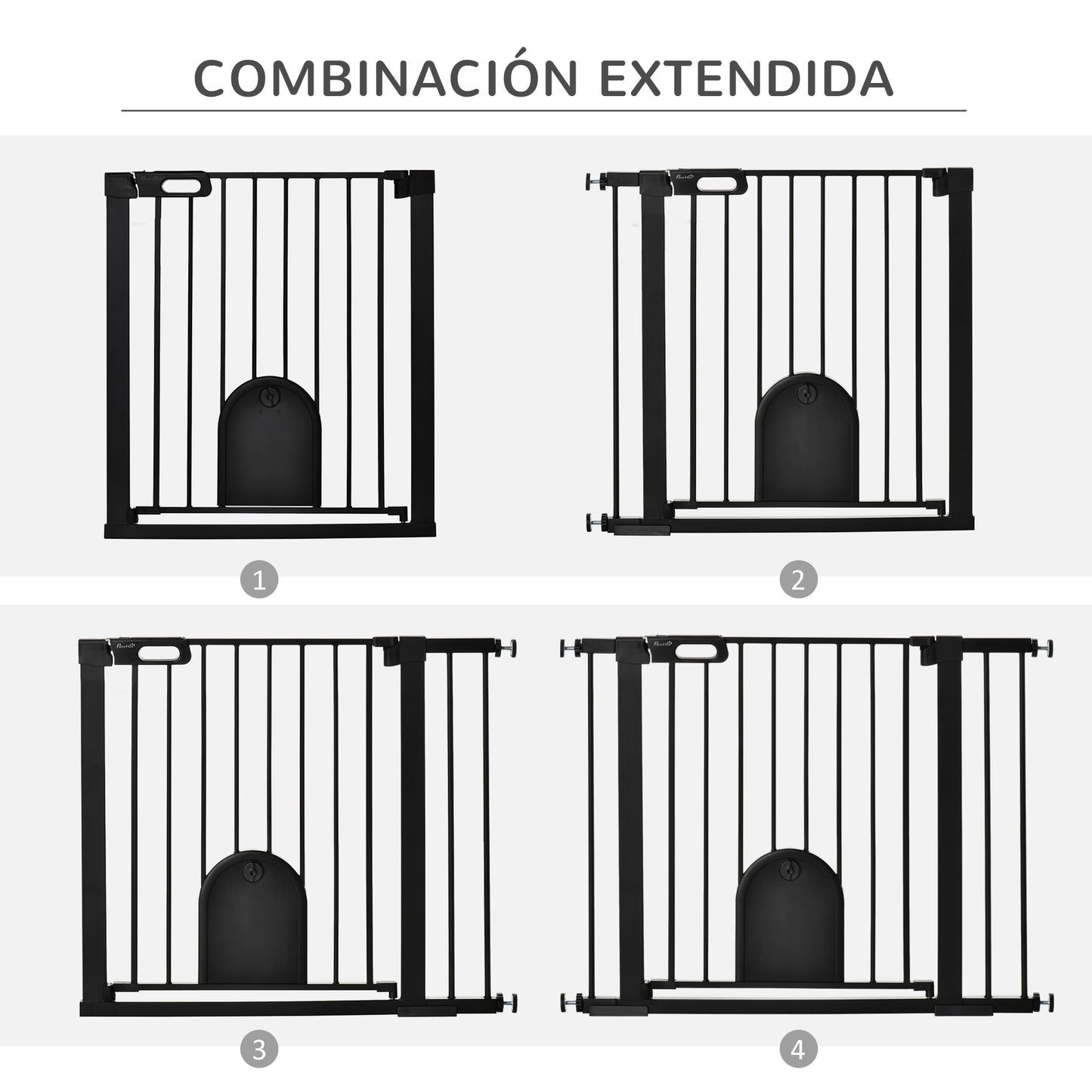 PawHut Barrera de Seguridad para Perros Mascotas 75-103 cm para Escaleras y Puertas con 2 Extensiones Cierre Automático y Sistema de Doble Bloqueo Negro