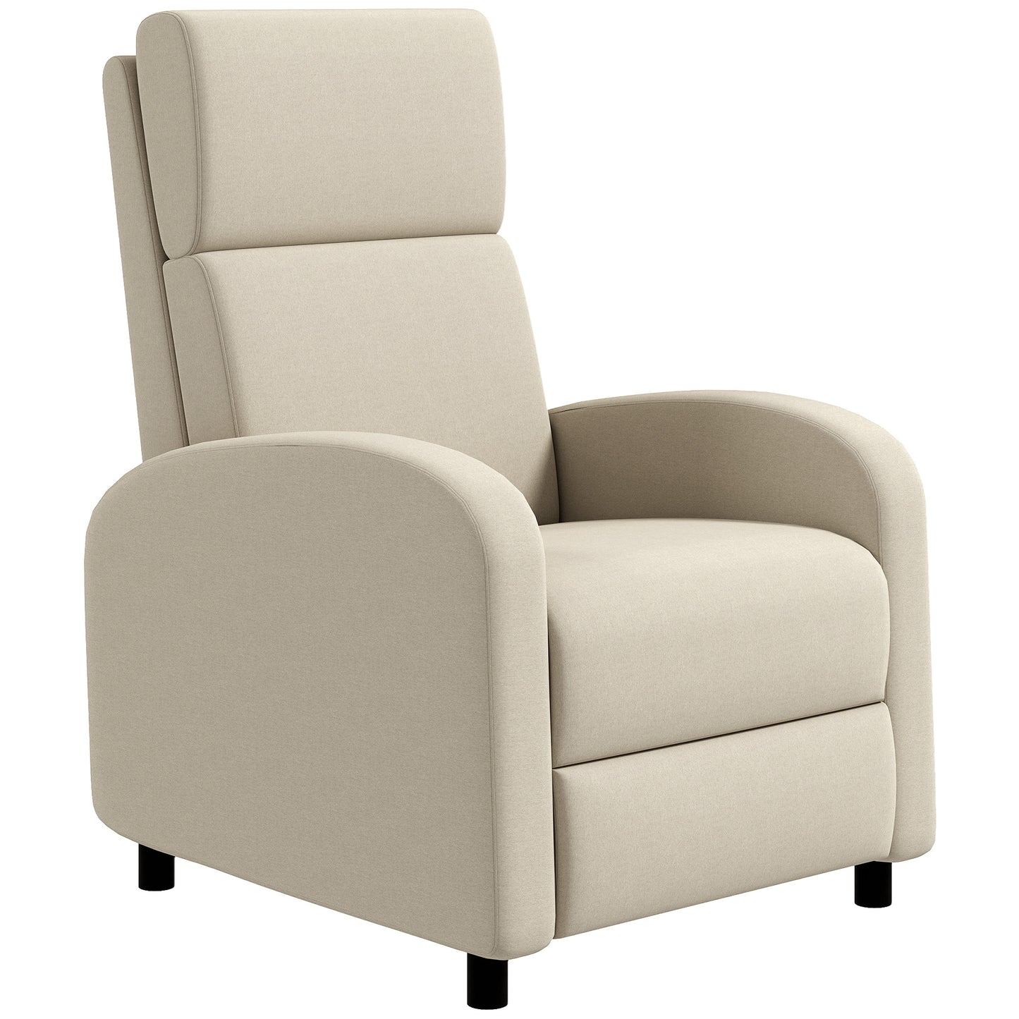 HOMCOM Sillón Relax Reclinable Manual Sillón Relax Tapizado en Lino Sintético con Reposapiés Carga 120 kg Sillón Reclinable para Dormitorio Oficina Crema