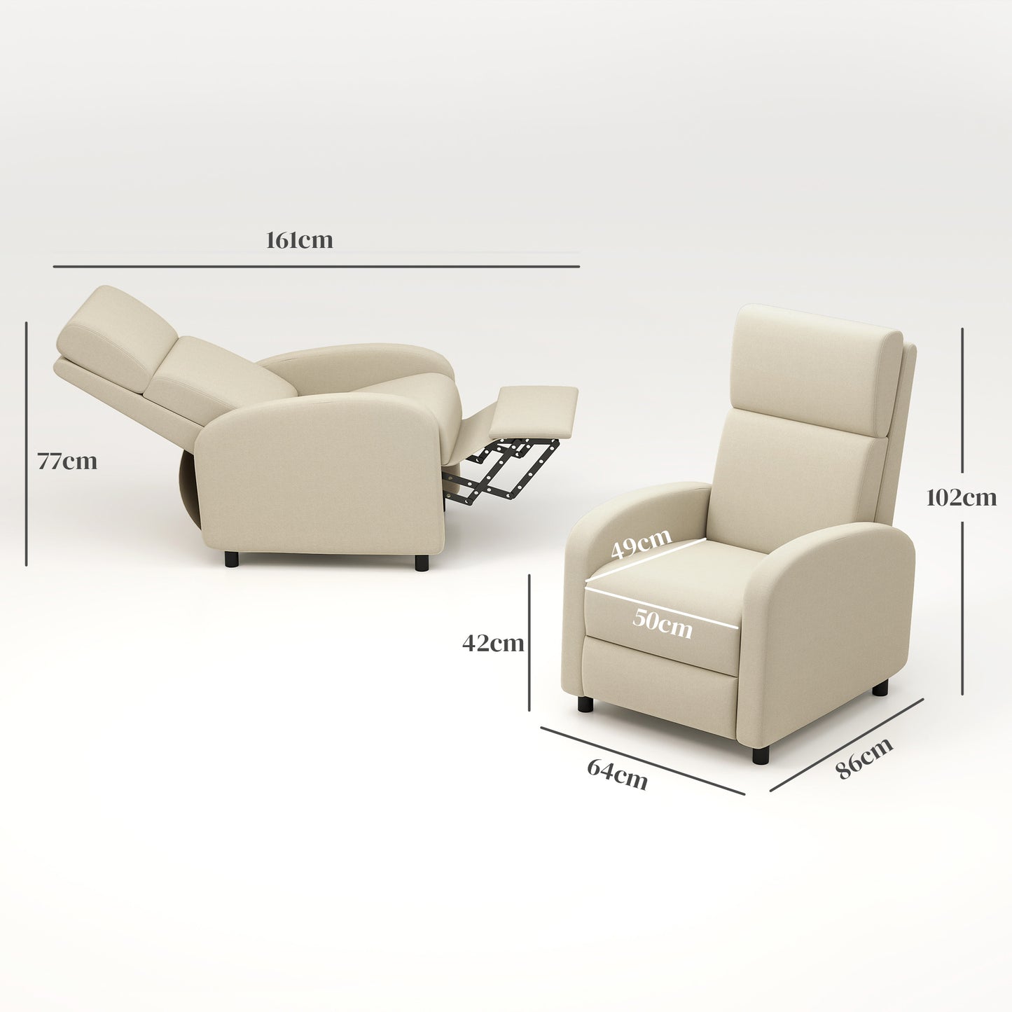 HOMCOM Sillón Relax Reclinable Manual Sillón Relax Tapizado en Lino Sintético con Reposapiés Carga 120 kg Sillón Reclinable para Dormitorio Oficina Crema