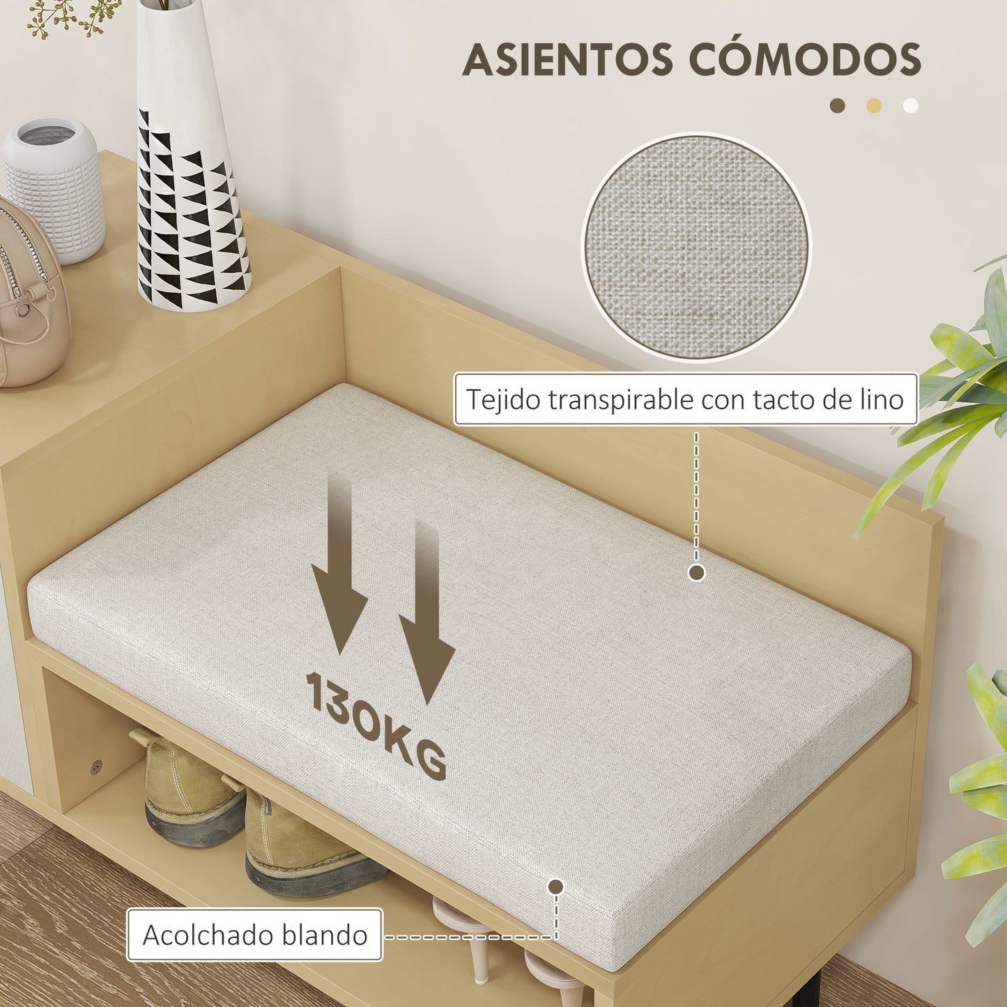 HOMCOM Banco Zapatero Zapatero de Entrada Recibidor con Cojín Puerta y Estante Zapatero con Asiento para Salón Pasillo Dormitorio 80x35x47 cm Natural