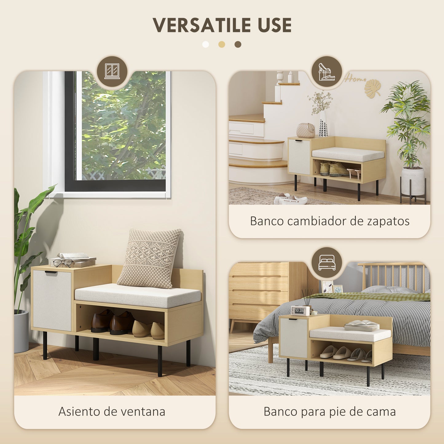 HOMCOM Banco Zapatero Zapatero de Entrada Recibidor con Cojín Puerta y Estante Zapatero con Asiento para Salón Pasillo Dormitorio 80x35x47 cm Natural