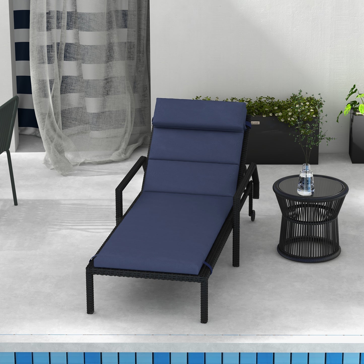 Outsunny Cojín para Tumbona 196x63x6 cm Colchoneta para Tumbona de Algodón con Tela Hidrófuga Cojín de Asiento y Respaldo para Jardín Terraza Balcón Azul Oscuro