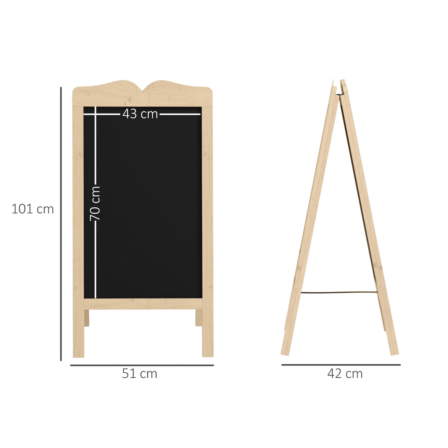 Vinsetto Pizarra Caballete con Marco de Madera Pizarra de Pie Magnética Plegable con 8 Tizas Líquidas y 6 Tableros Doble Cara 51x42x101 cm Natural