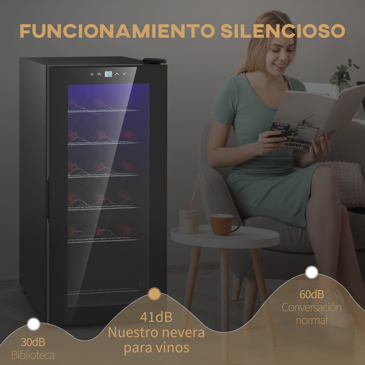 HOMCOM Nevera Vinos 18 Botellas 50L Vinoteca con Luz LED Interior Pantalla Táctil Digital Control de Temperatura Puerta de Vidrio y 5 Estantes de Metal Negro