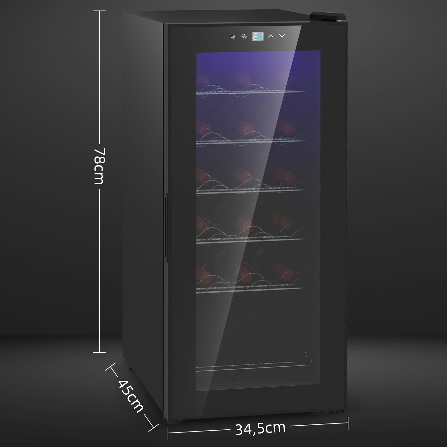 HOMCOM Nevera Vinos 18 Botellas 50L Vinoteca con Luz LED Interior Pantalla Táctil Digital Control de Temperatura Puerta de Vidrio y 5 Estantes de Metal Negro