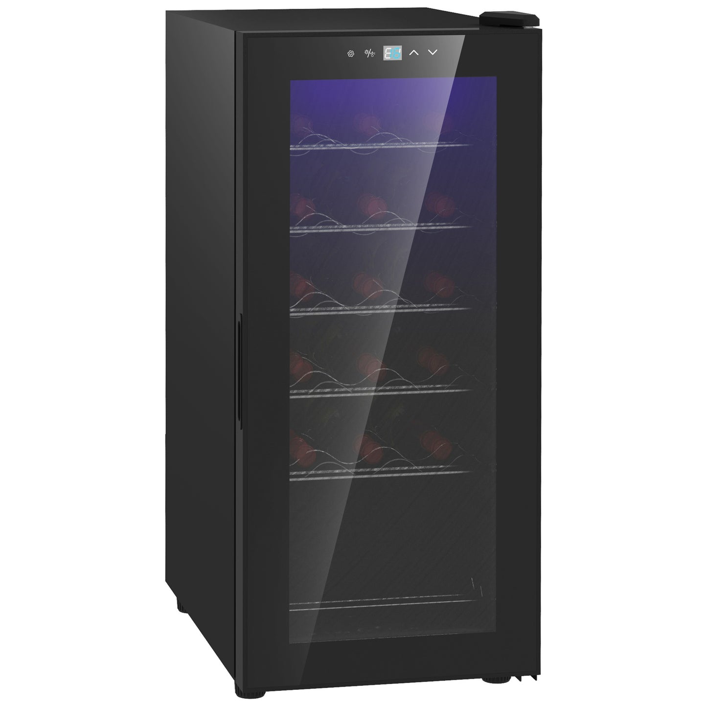 HOMCOM Nevera Vinos 18 Botellas 50L Vinoteca con Luz LED Interior Pantalla Táctil Digital Control de Temperatura Puerta de Vidrio y 5 Estantes de Metal Negro