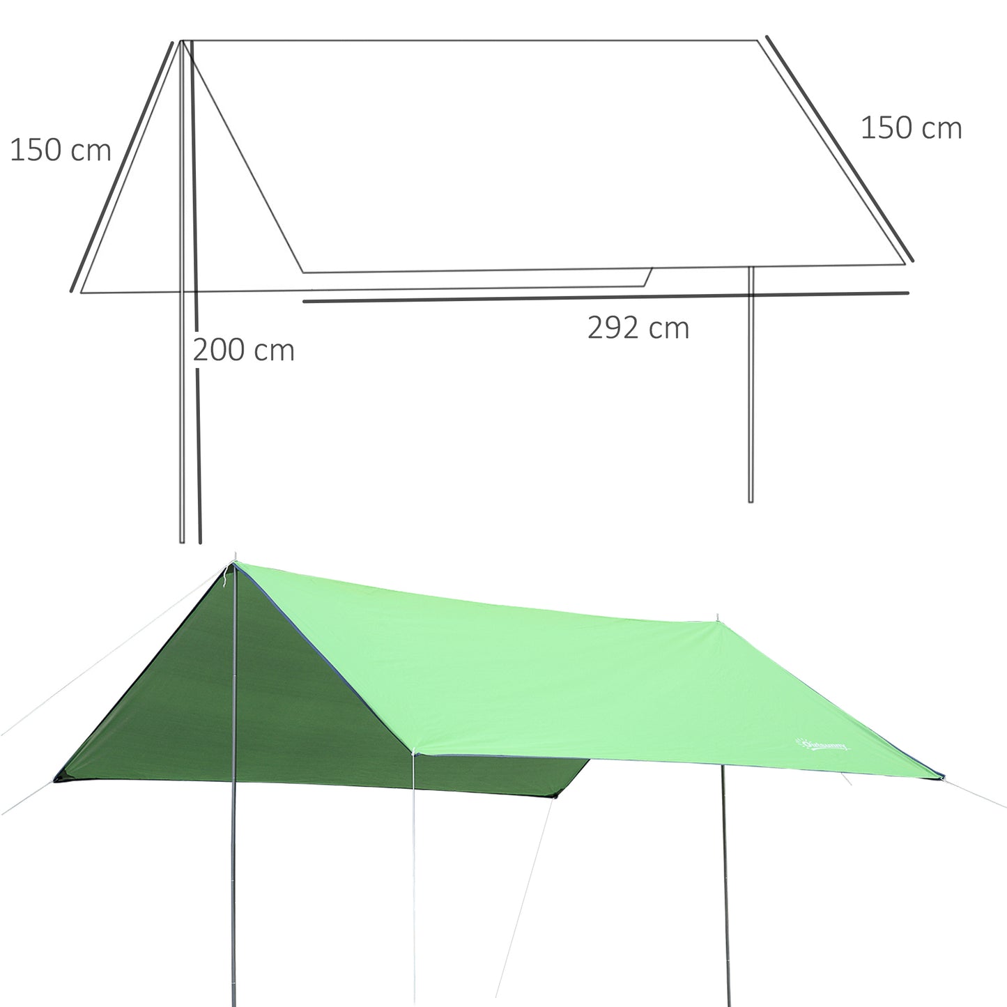 Outsunny Toldo de Refugio Portátil 300x292 cm Impermeable Carpa Ligero Tienda de Campaña Grande para Camping Playa Picnic Senderismo Protección UV Verde