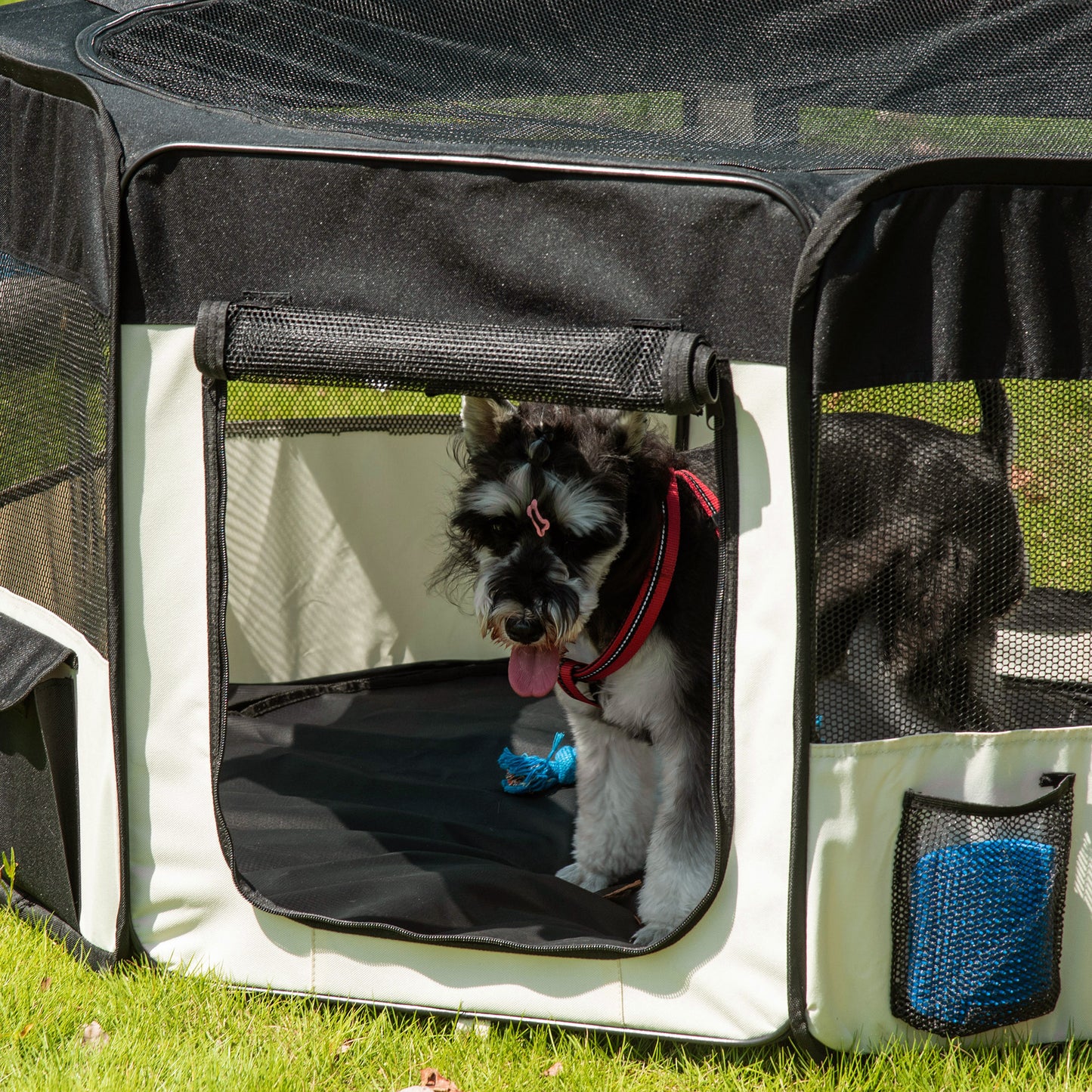 PawHut Parque Plegable para Perros y Gatos Parque de Juego para Mascotas con 2 Puertas y Cojín de Tela Oxford Juego Entrenamiento para Dormitorio Ø114x58 cm Negro