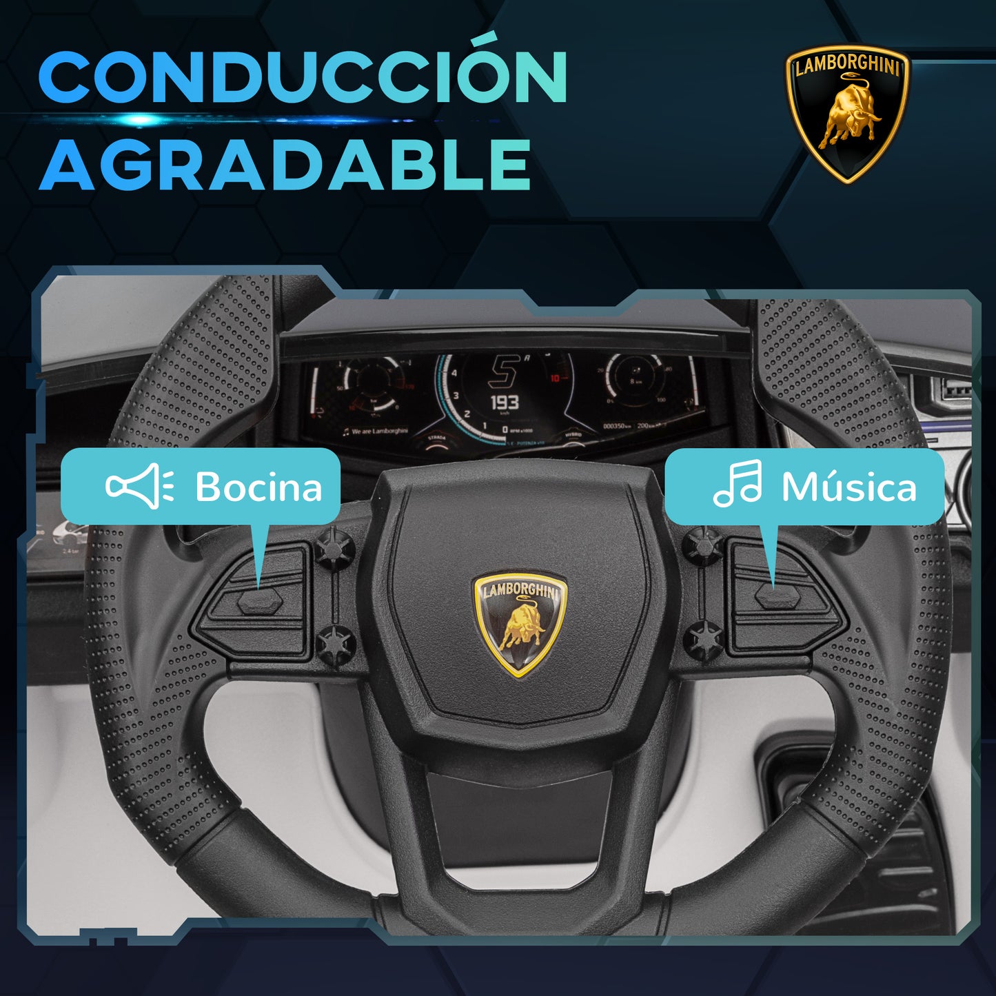 AIYAPLAY Coche Eléctrico para Niños de +3 Años Lamborghini Revuelto Carro Eléctrico Infantil con Batería 12V Mando a Distancia Faros LED Bocina Música MP3 USB y Ruedas Auxiliares Blanco